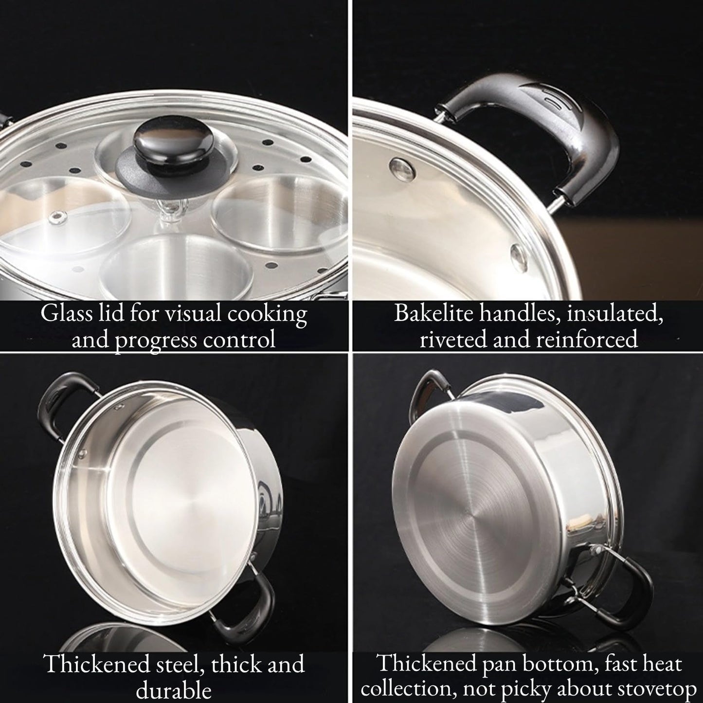 GOVNPJ Egg Poacher Pan, 4-Cup Stainless Steel Egg Poacher, Silver