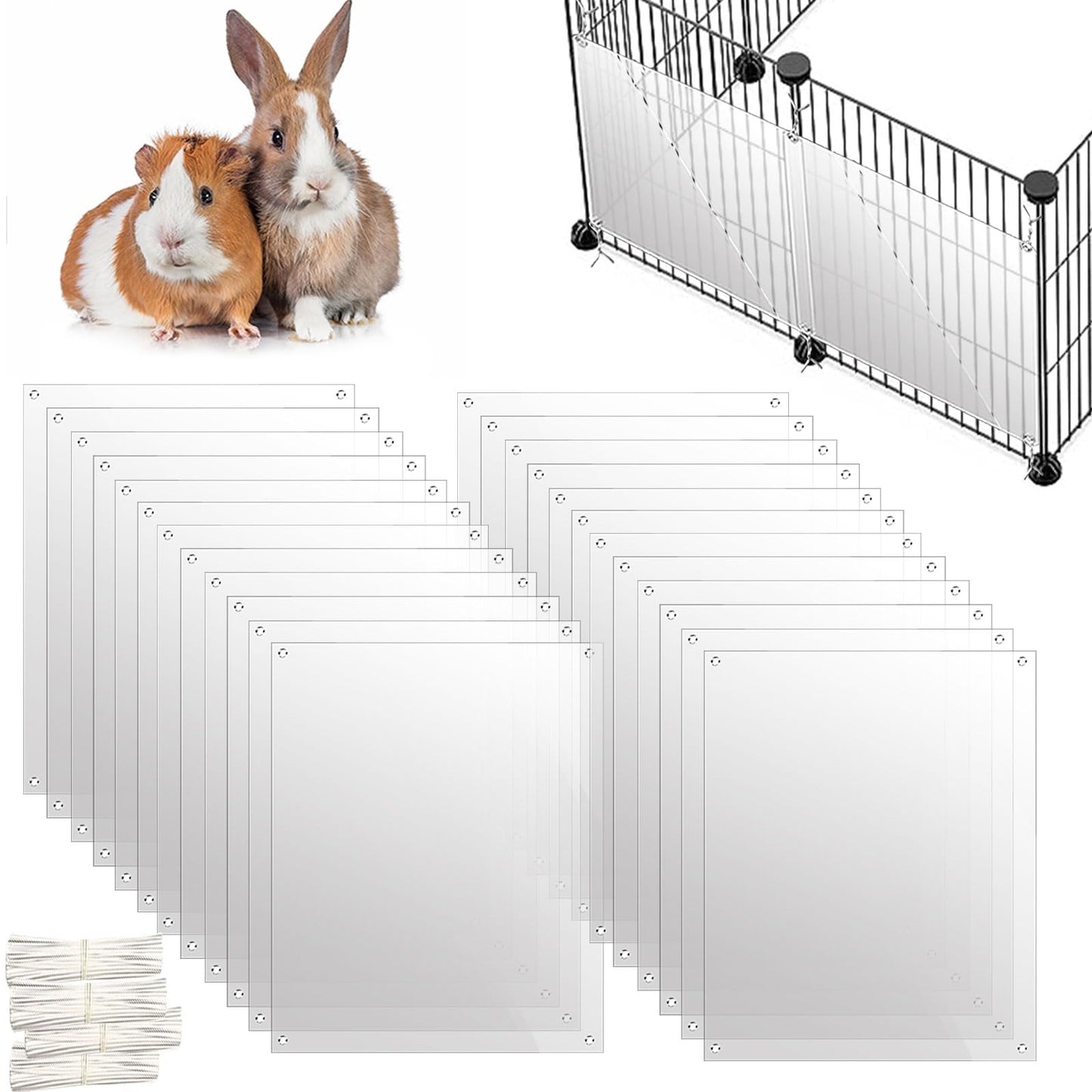 Oncpcare 24 Pack Pet Plastic Cage Liner Protection Rabbit Urine Guard Clear Edge Liner Guinea Pig Side Lining Small Animal Cage Accessories - Keep Litter in The Pen, 10'' x 8.2''