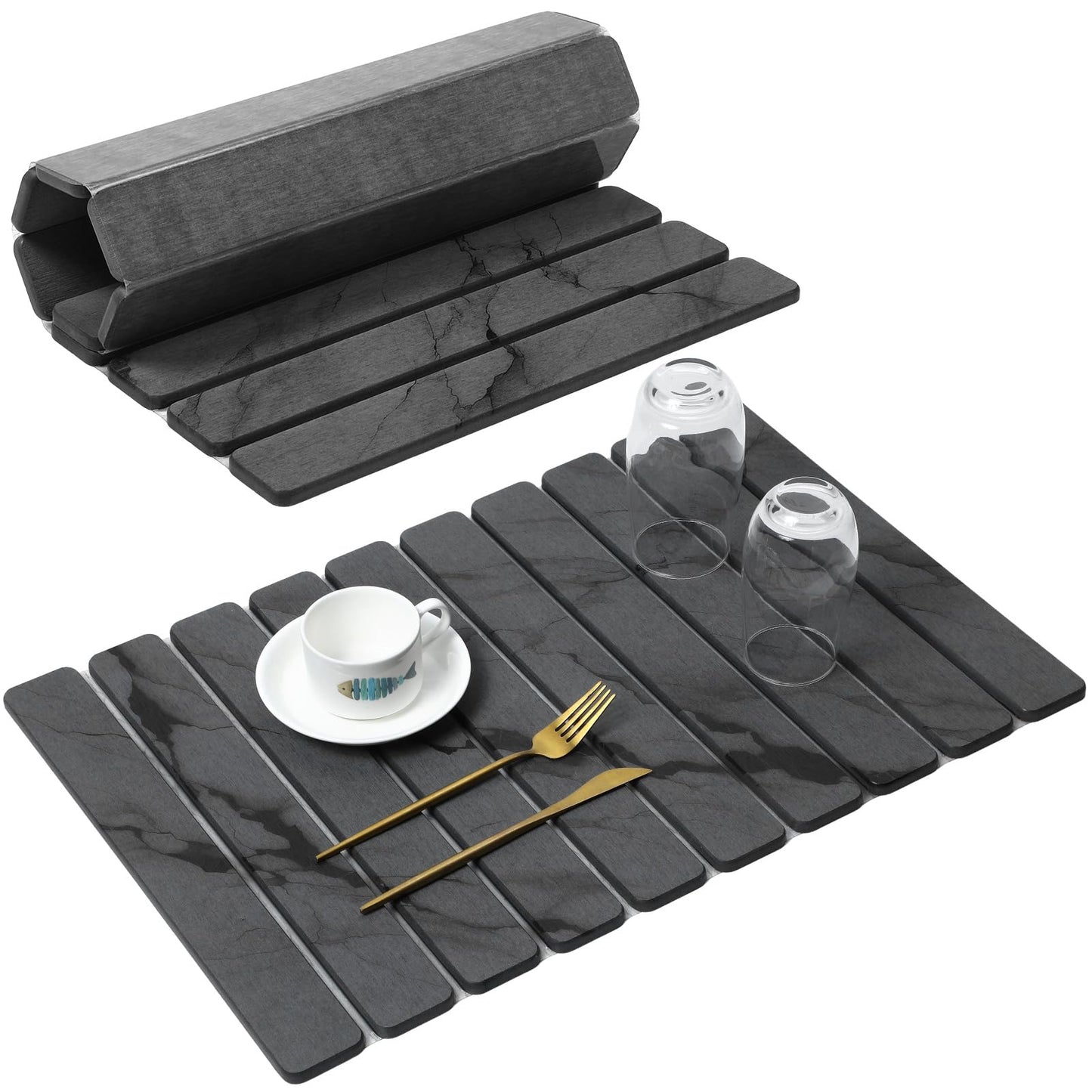 Large Stone Drying Mat for Kitchen Counter&Bathroom, Quick Dry Stone Dishes/Bathroom Mat, Foldable Drying Organizer Pad Suitable for Plate Rack Utensils, Apartment Essentials Decor
