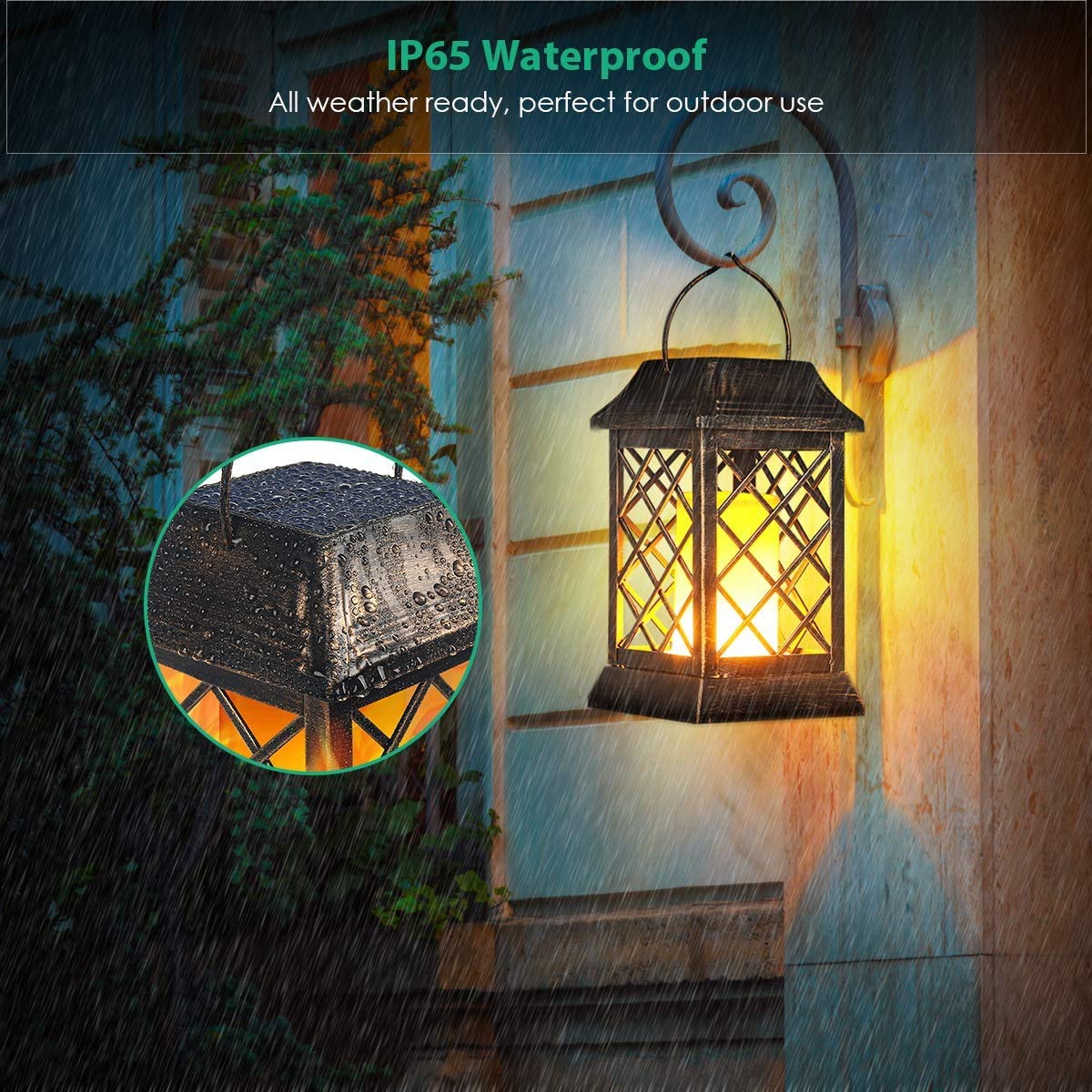 iRonrain Solar Lantern Lights Dancing Flame Waterproof Outdoor Hanging Lantern Solar Powered Umbrella LED Night Lights Dusk to Dawn Auto On/Off Landscape Decorative for Garden Patio Deck Yard Path 2 Pack (2Pcs Lantern)