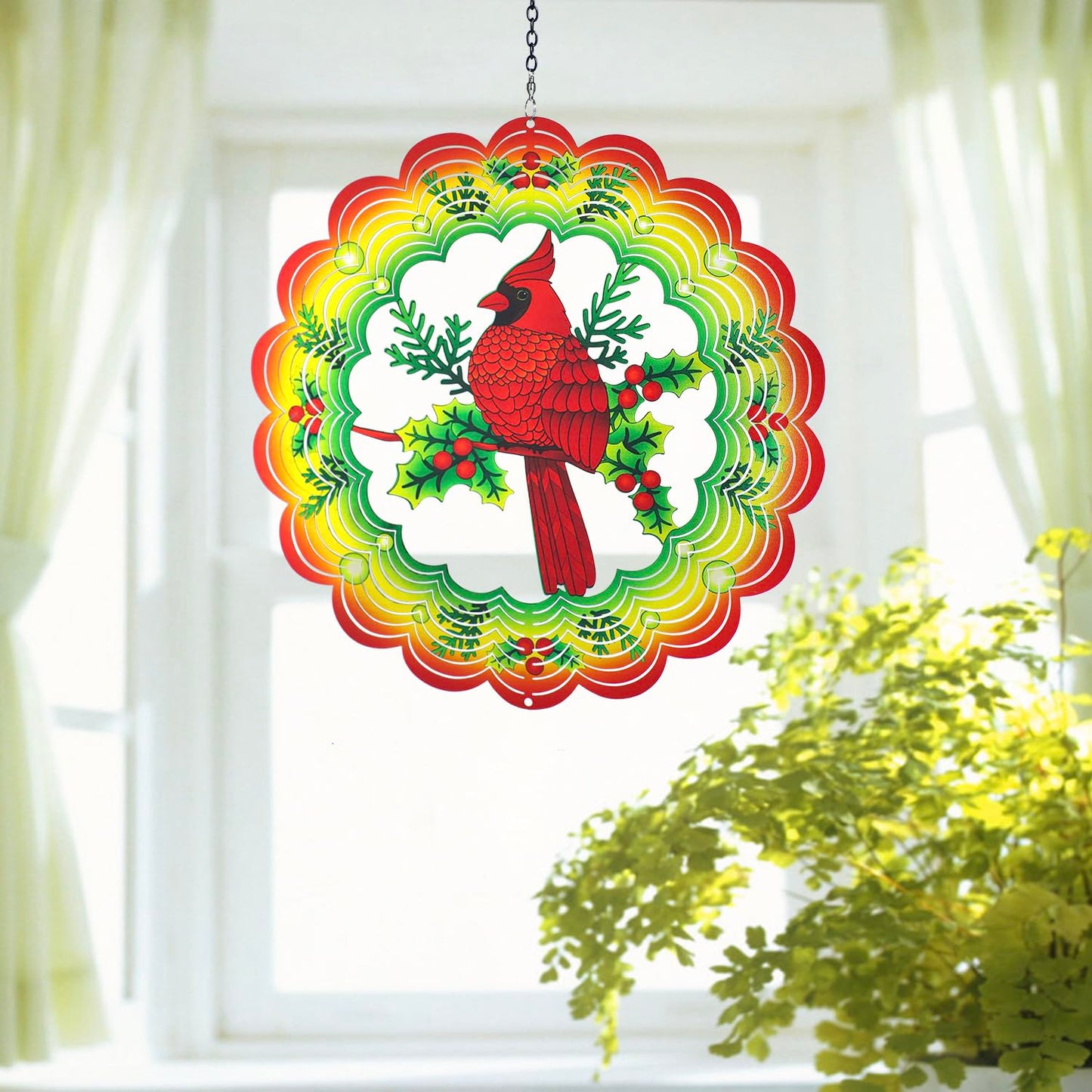 Cardinal Wind Spinners Cardinal Gifts for Women/Men 12 inch 3D Stainless Steel Hanging Wind Spinner Metal Bird Wind Catchers Kinetic Sculpture for Indoor/Outdoor Decor, Yard Art, Garden Decorations