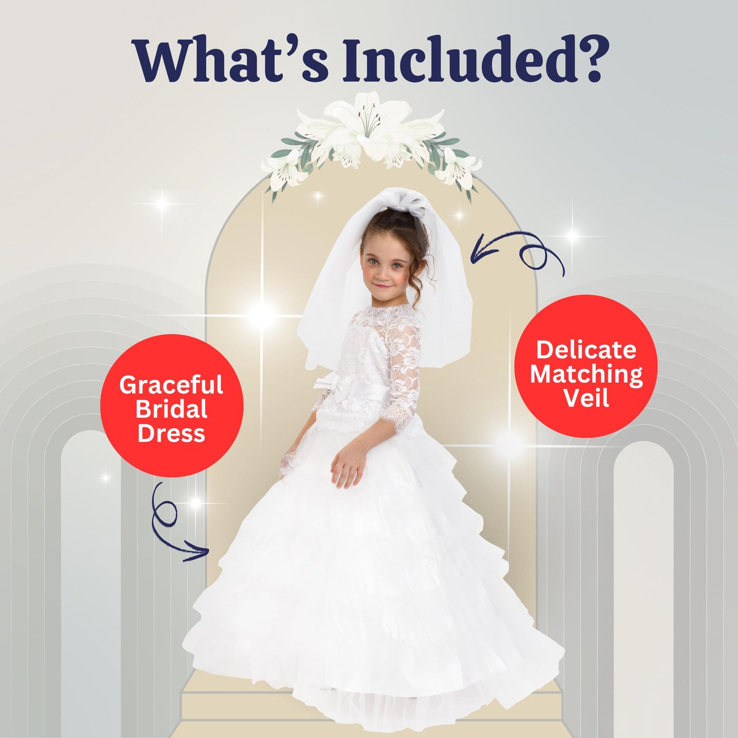 Dress Up America Bride Costume – Dreamy Bridal Dress with Wedding Veil for Girls