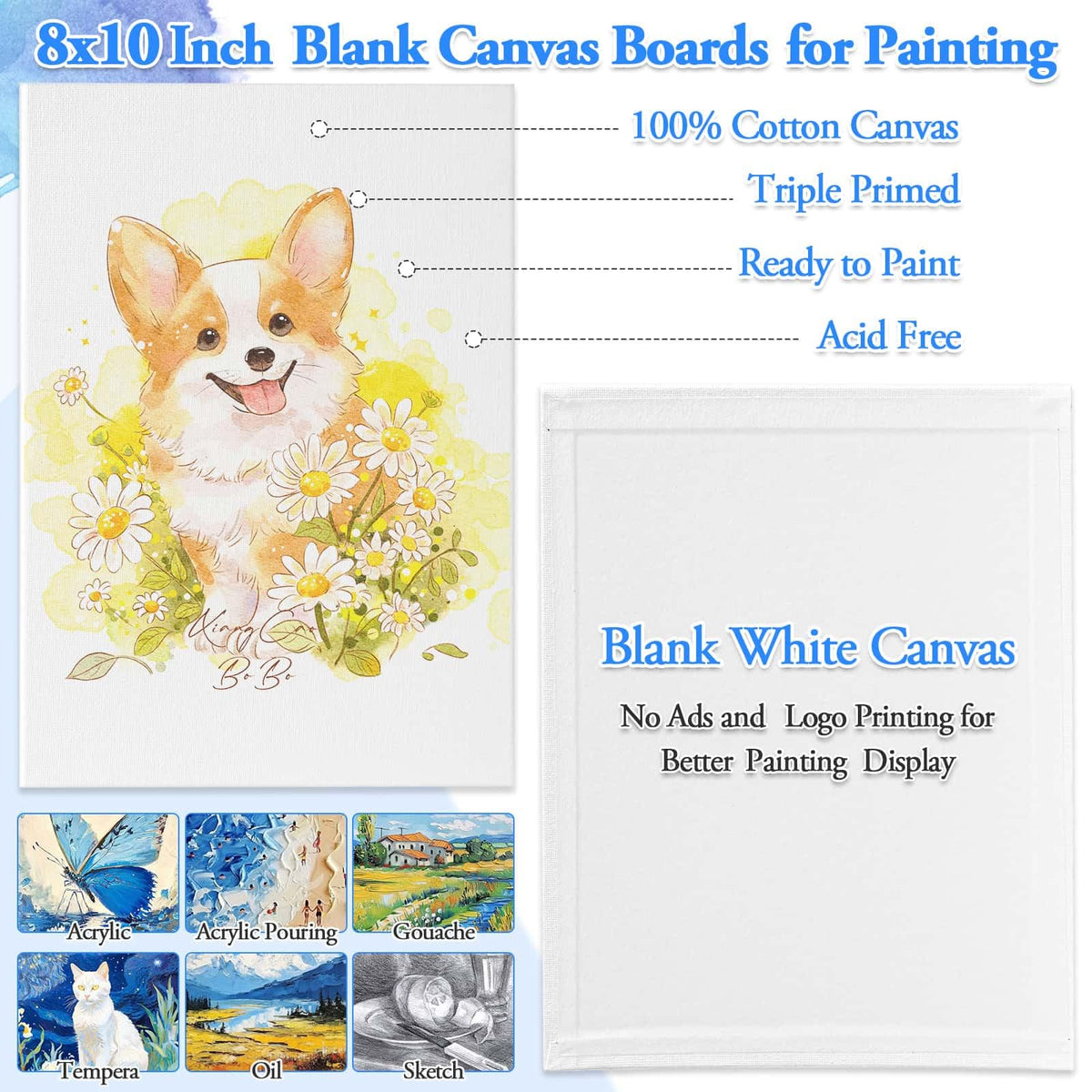 160 Pack 8x10 in Canvas Boards for Painting, Canvas for Painting with Wooden Easel, Detail Paint Brushes Art Canvas Easel Painting Kit with Brushes Set Palettes