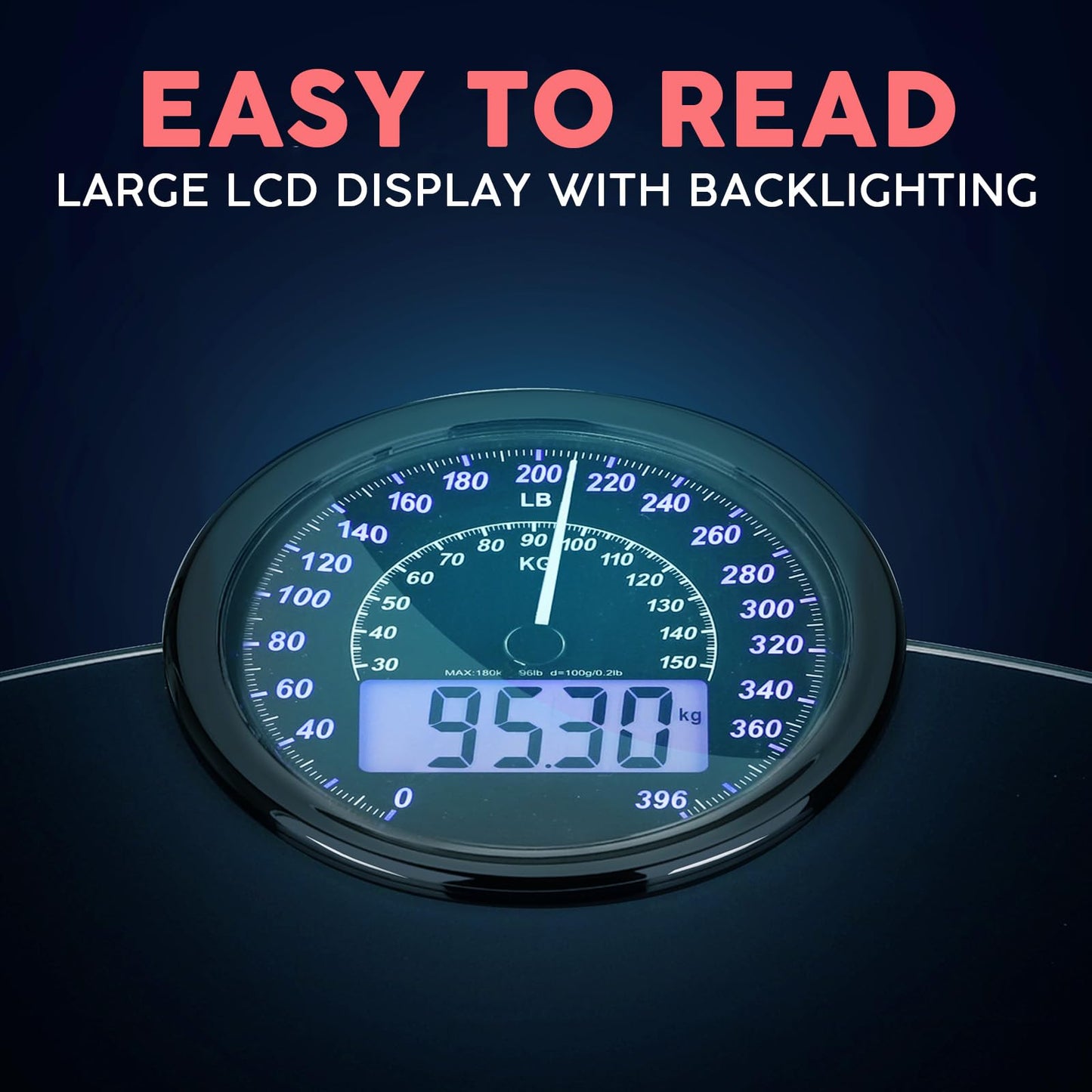 Adamson Pèse-personne Hybride - Nouveau - 2-en-1 Digital et Analogique - Jusqu'à 180 kg - Verre trempé épais - Grand écran - Lecture facile