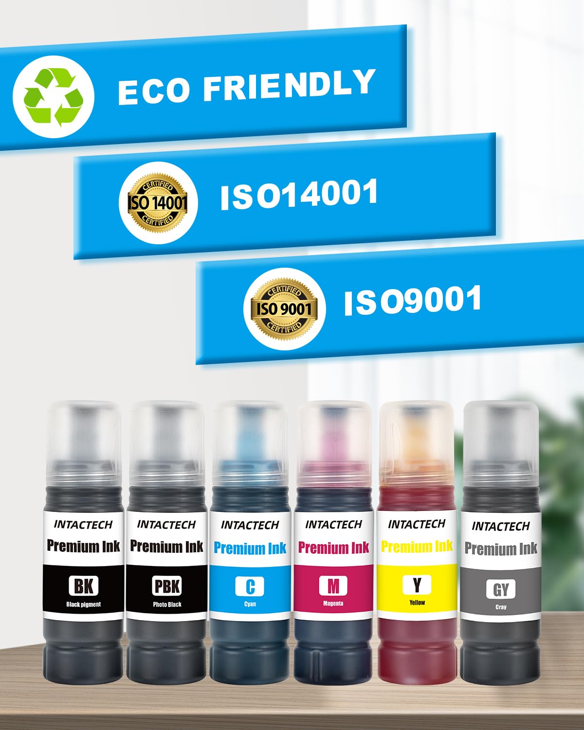 Compatible Ink Bottles for ET-8550 ET-8500 Printers, 6-Pack (Black, Photo Black, Cyan, Magenta, Yellow, Gray), High Yield Ink Refill