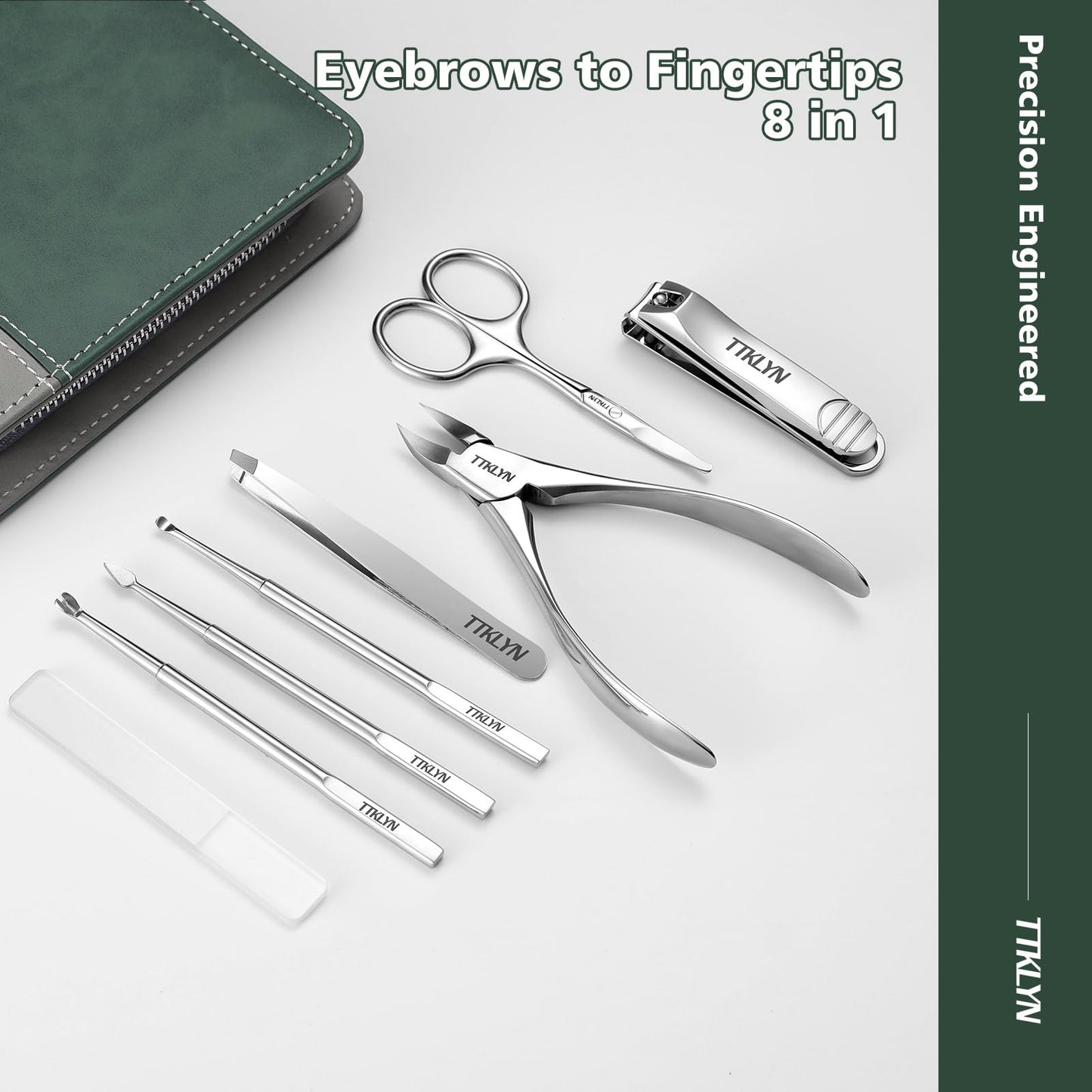 TTKLYN Nail Clipper Set, Professional Stainless Steel Pedicure Kit with PU Leather Case, Precision Manicure Kit Grooming Tools