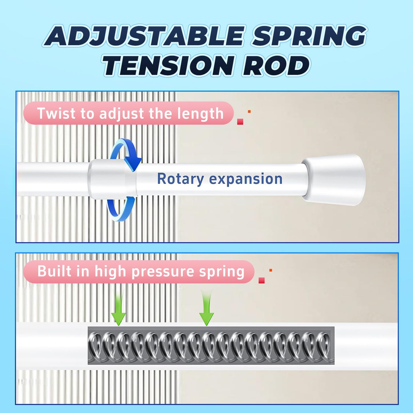 Caserry Shower Curtain Rods Pack of 2, 41-75 Inches Rust-Resistance Adjustable Spring No Drilling Tension Rods for Bathroom Kitchen Bedroom and Window, White