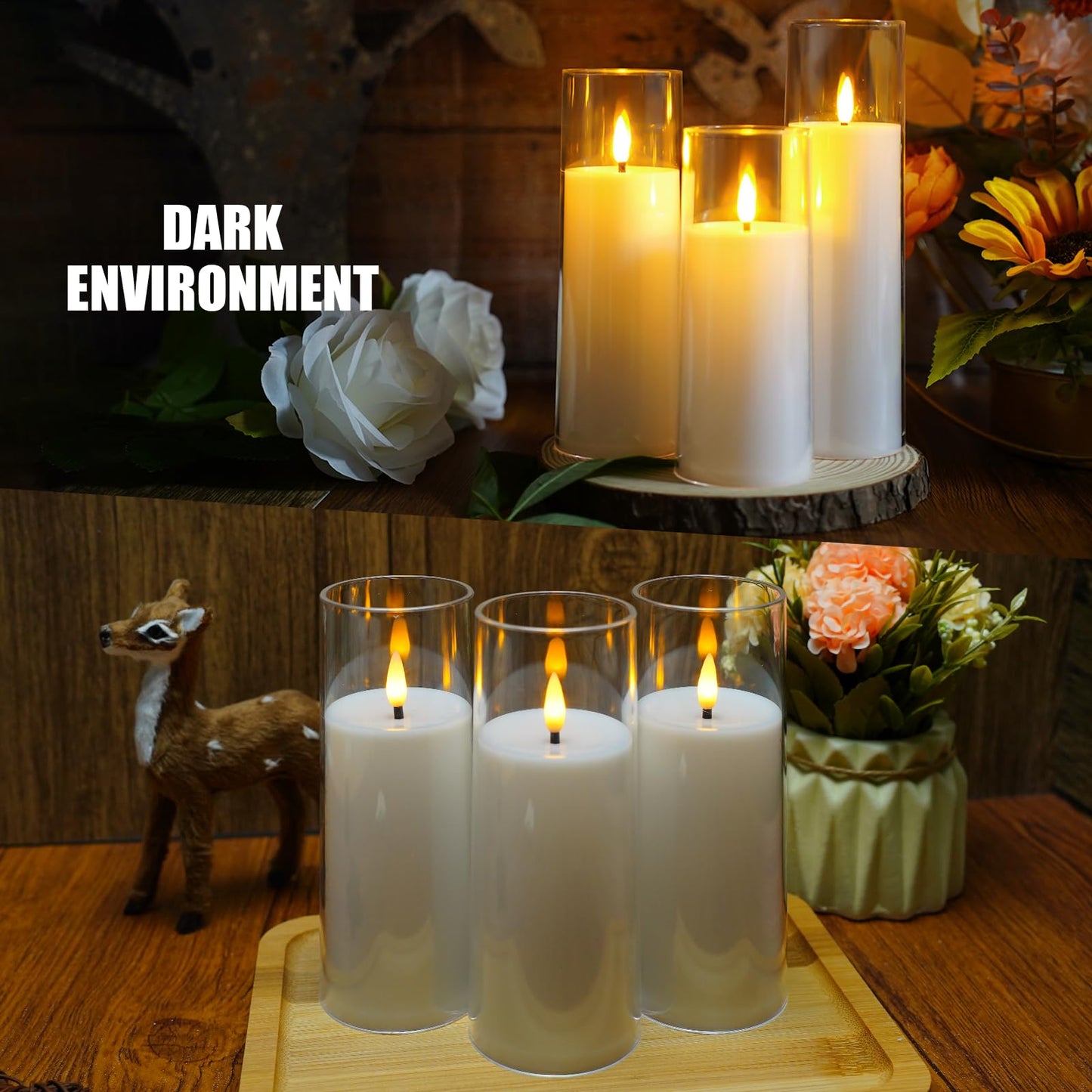 kakoya Flickering Battery-Powered Flameless Candles with Remote Control and 2/4/6/8H Timer Plexiglass Led Pillar Candles Pack of 9(D2.3"xH 6"7"8") with Realistic Moving Wick Candles for