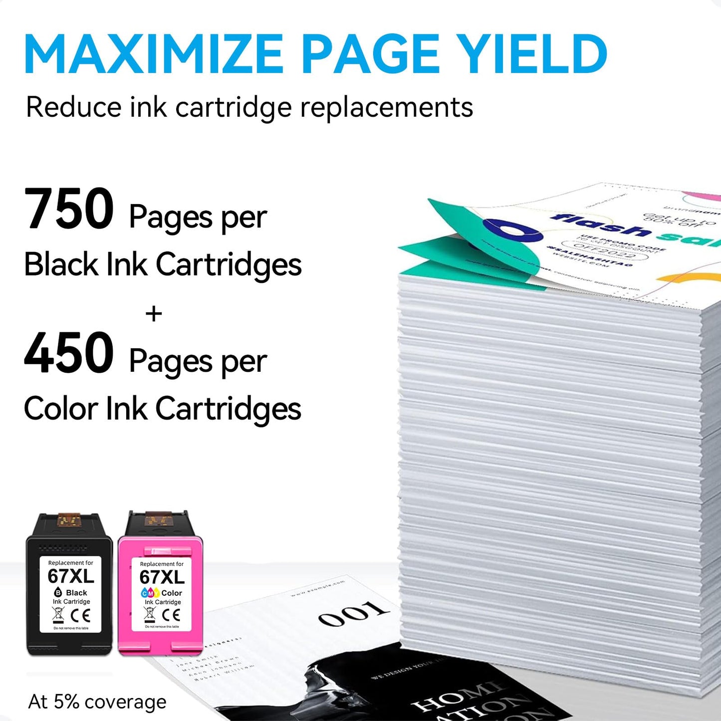 67XL Ink Cartridges Compatible for HP 67 Ink Cartridges Combo Pack Black Color Fit for Deskjet 2855e 4255e 2700 2755e 2734e 2842e 4255e 2723e 4155e 2742e 4100 Envy 6455e 6055e 6000 Printer