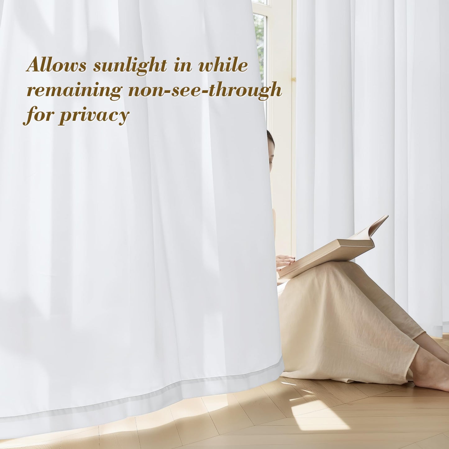 FMFUNCTEX Sheer Off White Curtains for Bedroom, Semi Sheer Airy Curtains 84 Inches Long for Living Room, Faux Silk Light Filtering Non-See-Through Privacy Window Drapes, Rod Pocket 2 Panels Set