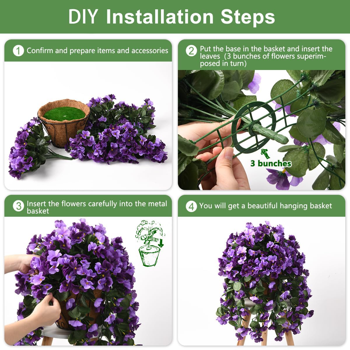 INQCMY Artificial Fake Hanging Flowers Plants with Basket for Spring Summer Outdoor Decoration,Faux Silk Begonia in Planter UV Resistant Look Real for Home Porch Yard Patio Balcony Decor