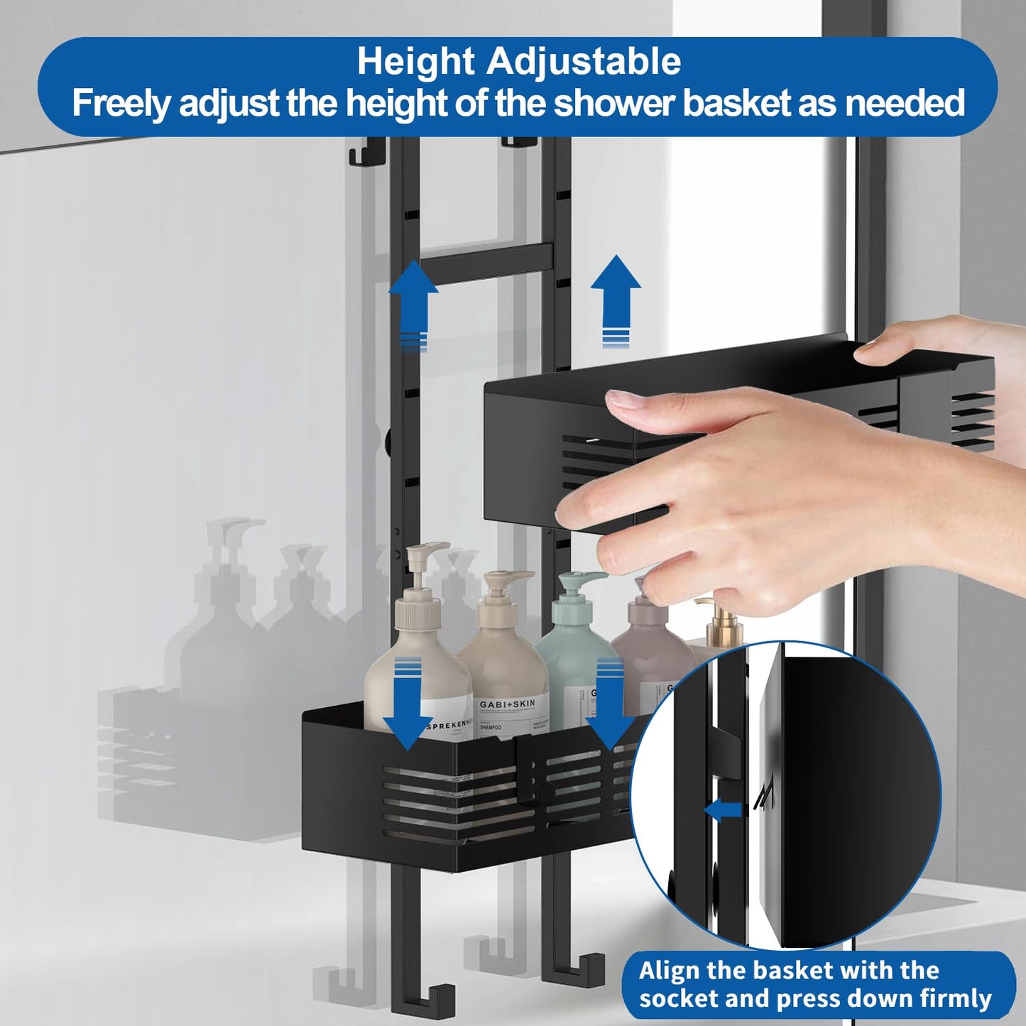 Hodzeed Shower Caddy Hanging Over The Door, Rustproof Shower Shelves with Hooks Black Shower Rack Hanging Shower Organizer Shelf 2 Tier No Drilling Bathroom Shelf Over the Door for Dorm,Toilet,Kitchen