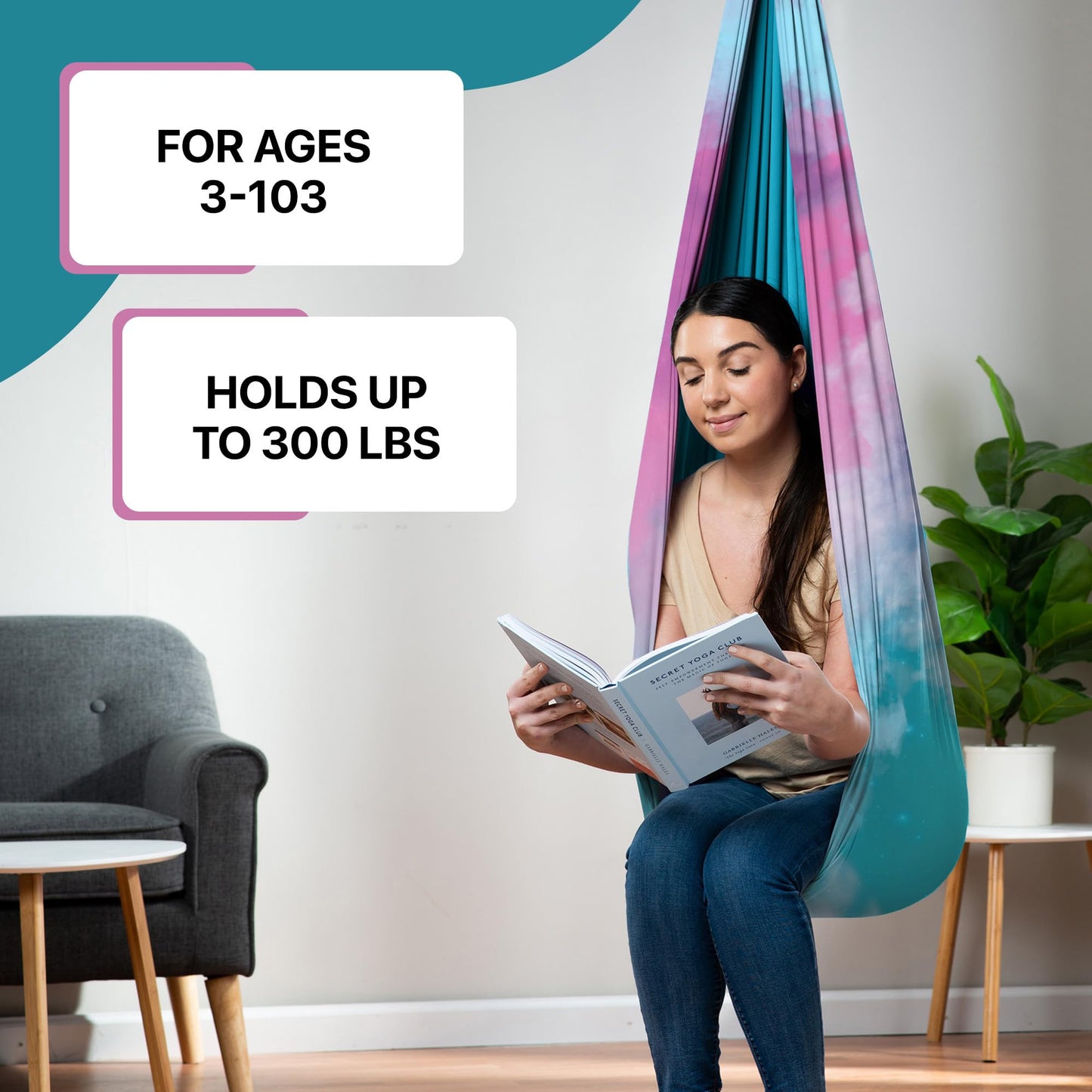 Indoor Sensory Swing for Kids or Outdoor – Holds 300lbs, Double-Layer, & 360° Swivel, Calming Compression Therapy Swing Hammock for Kids & Adults with All Hardware – Sensory-Motor Toys & Gifts