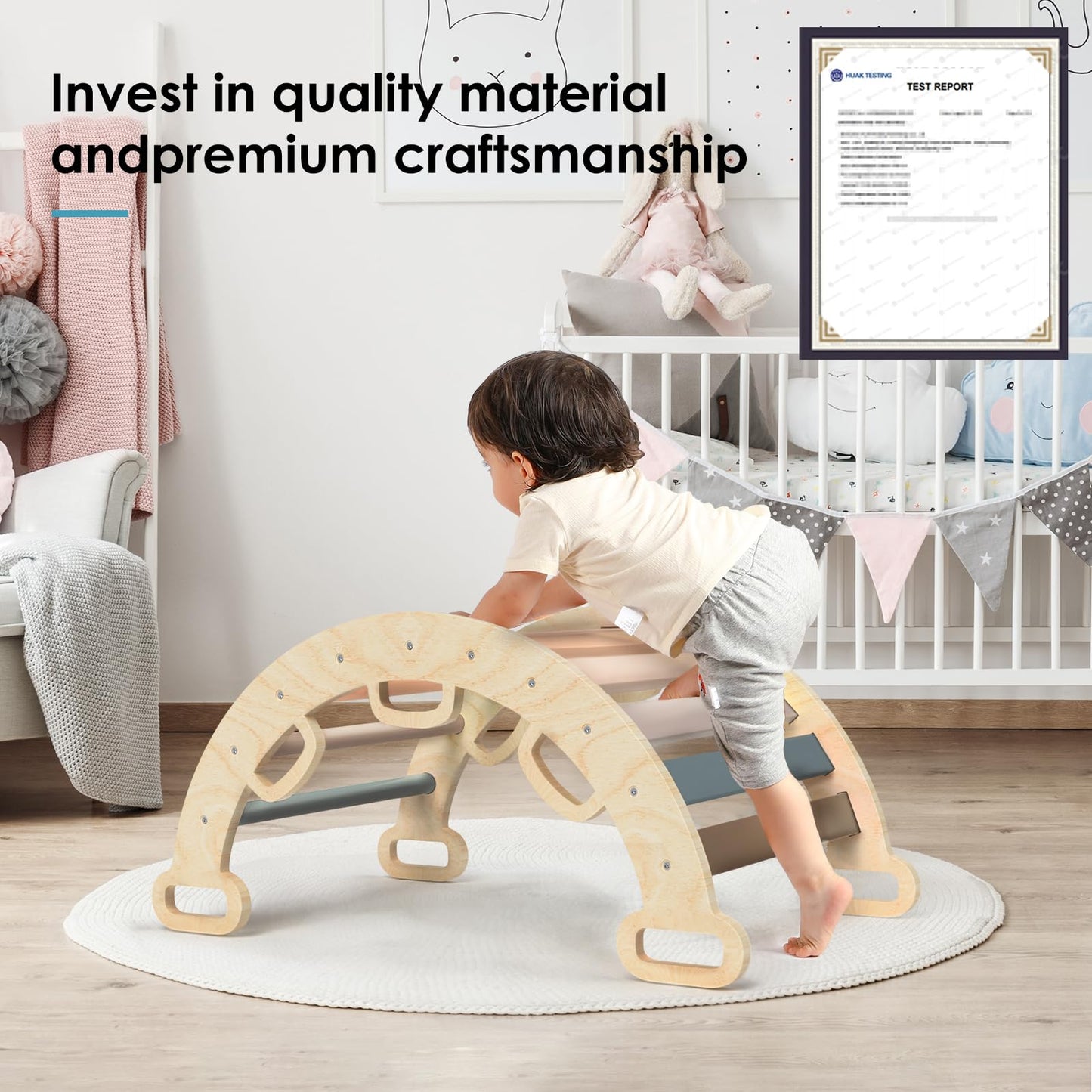 BlueWood Wooden Ladder Arch for Climbing Toddlers Set Waldorf Children Indoor Gym Learning Toys Playset Playground Kids - Mauve Pink
