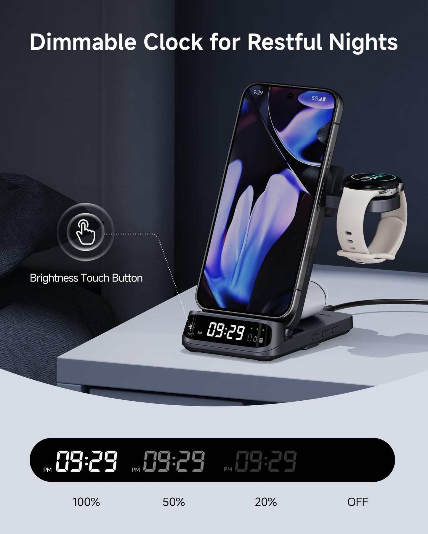 Wireless Charger for Pixel Watch 3/2, 3 in 1 Charging Station for Google 9 Pro Fold/9 Pro XL/9 Pro/9a/9/8/7/6/5, SwanScout 708G2 (Not for Pixel Watch 4/1, No Adapter)