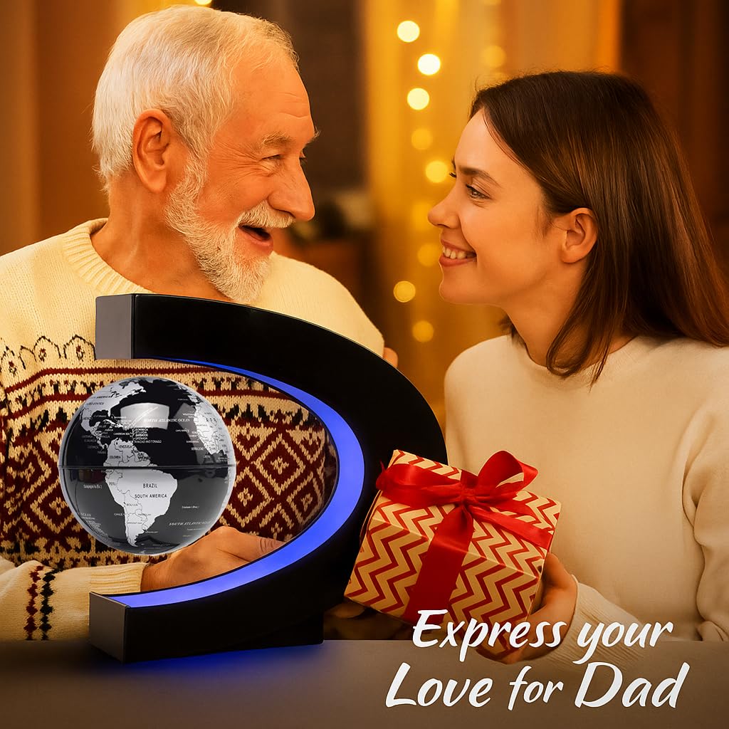 BEBEVOGUE Magnetic Levitation Floating Globe with LED Light Anti Gravity Levitating World Map Office Home Bedroom Desk Gadget Decor Unique Birthday Gift for Men Kids Husband Boss