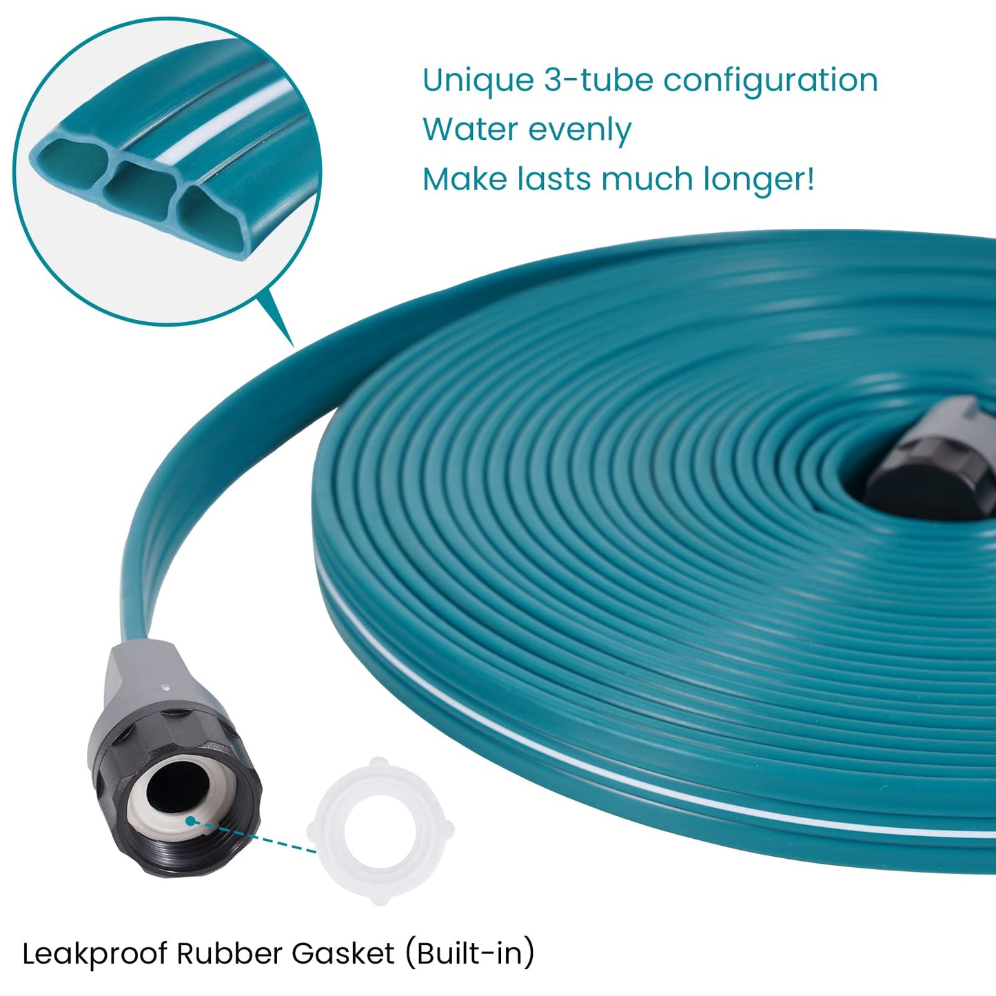 LINEX Sprinkler Soaker Hose 50 ft for Garden Lawn Watering Hose with Conncect End and Hose Stakes