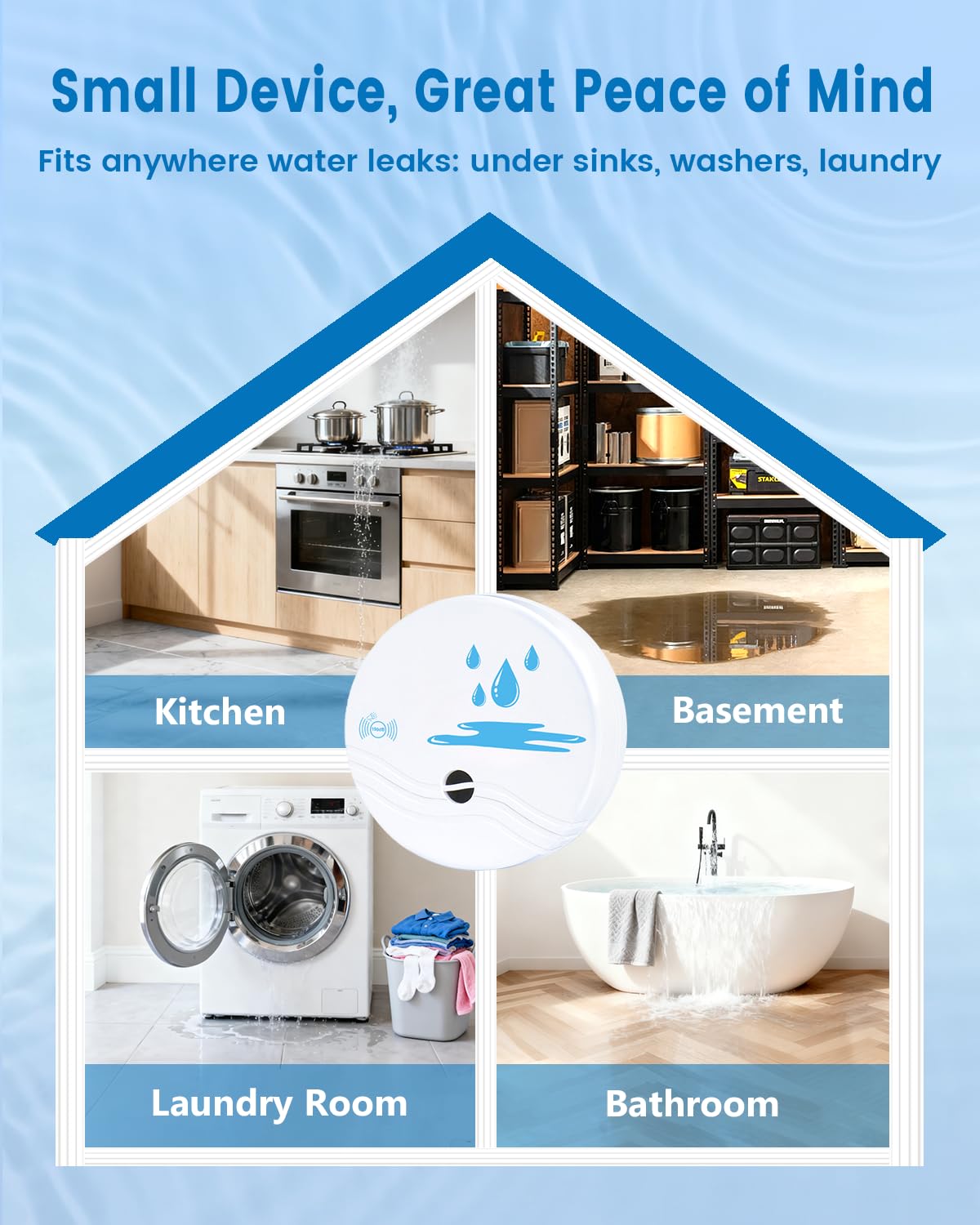 ComfyTune 5 Pack Water Leak Detectors for Home, 100dB Waterproof Water Leak Alarm Sensors for Basements, Bathrooms, Laundries, Sinks, and Windows(Battery Included)