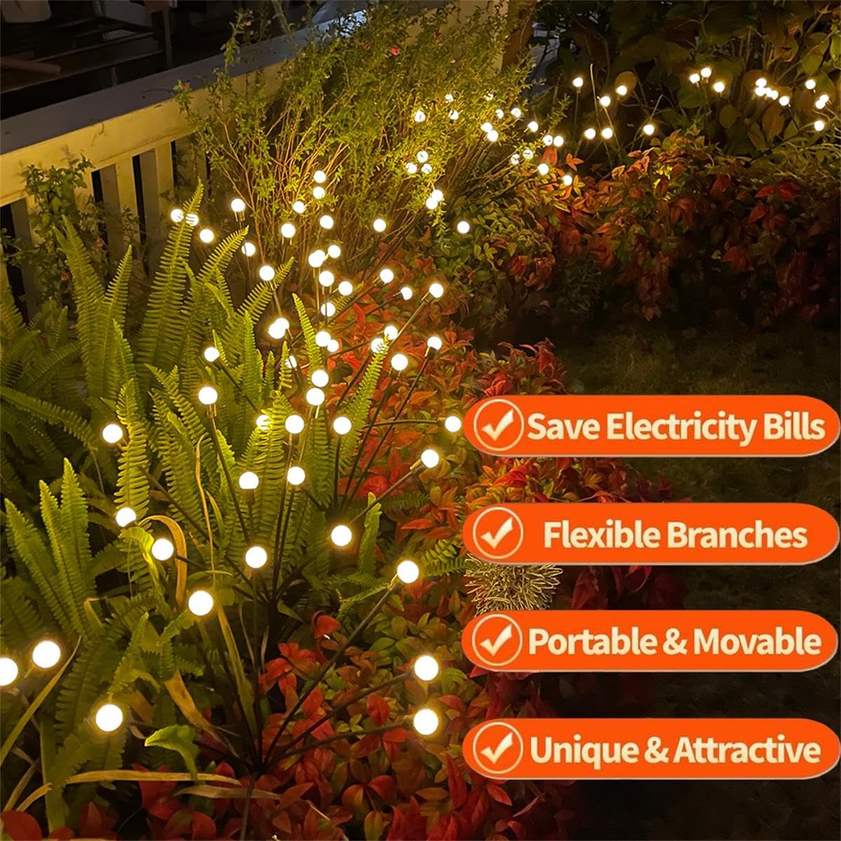 SIOTMERA 4Count Solar Lights Outdoor Waterproof IPX5, Solar Garden Lights, Wind Swaying Firefly Lights, Christmas Lights Outdoor, for Yard Lawn Pathway Decoration Lighting, 6LED WarmYellow