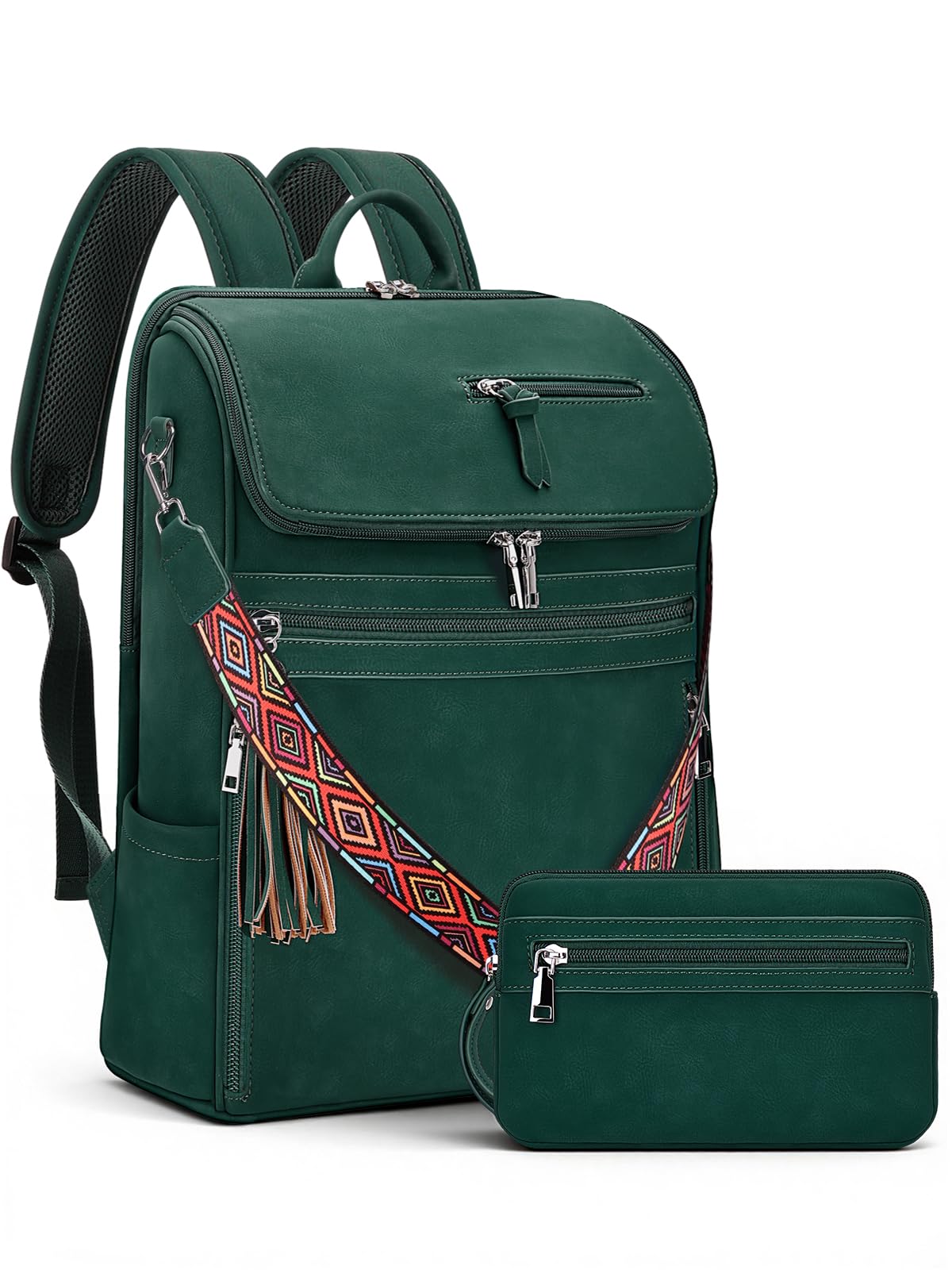 SYTRAH Leather Laptop Backpack for Women Designer Laptop Bag, 16.5 inch Travel Computer Backpacks Purse with Tassel for Work Business Green