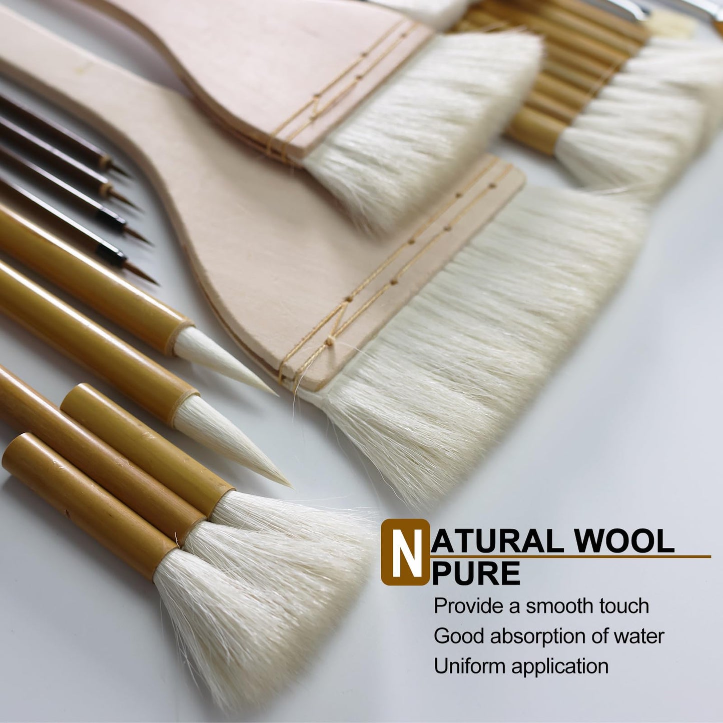 GACDR Pottery Brushes for Glazing, 15 Pcs Ceramic Brush Set With Storage Box, Wool Bamboon Hake for Pottery, Acrylic, Watercolor