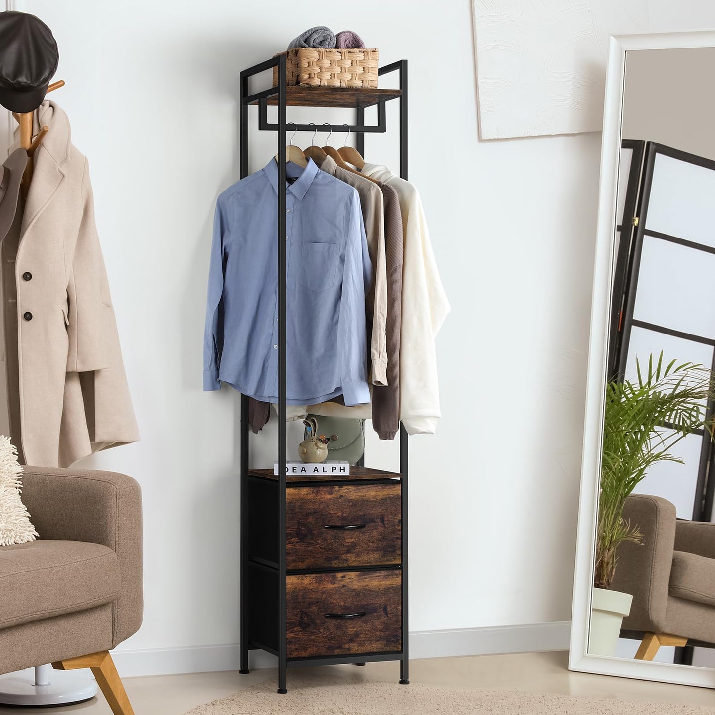 Bathroom Rack 3 Tiers Storage Rack Heavy Duty with Fabric Drawers and Storage Shelves Freestanding Organizer Stand Rack for Entryway Living Room