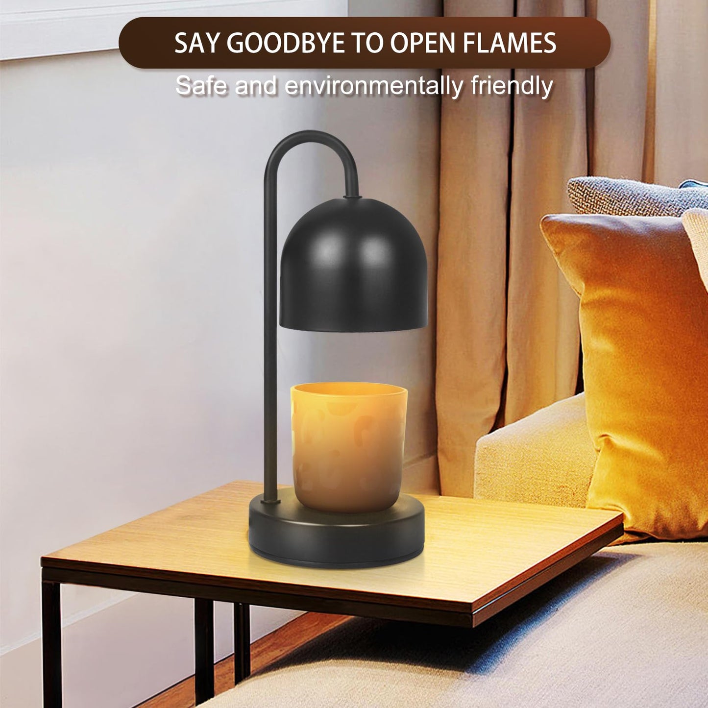 YudouTech Dimmable Candle Warmer Lamp - Black Small Metal Candle Wax Warmer with 2 * 50W Bulbs, Timer & Dimmer, Perfect for Bedroom and Living Room Decor