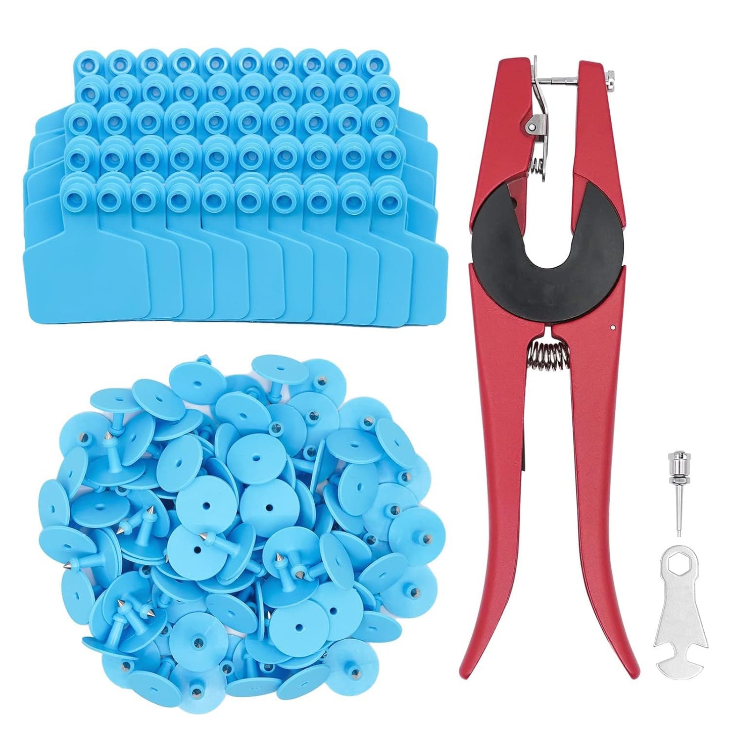 Blank 100 Sets Cattle Ear Tag With Applicator Livestock Kits for Pig Cow Dog (Blue)