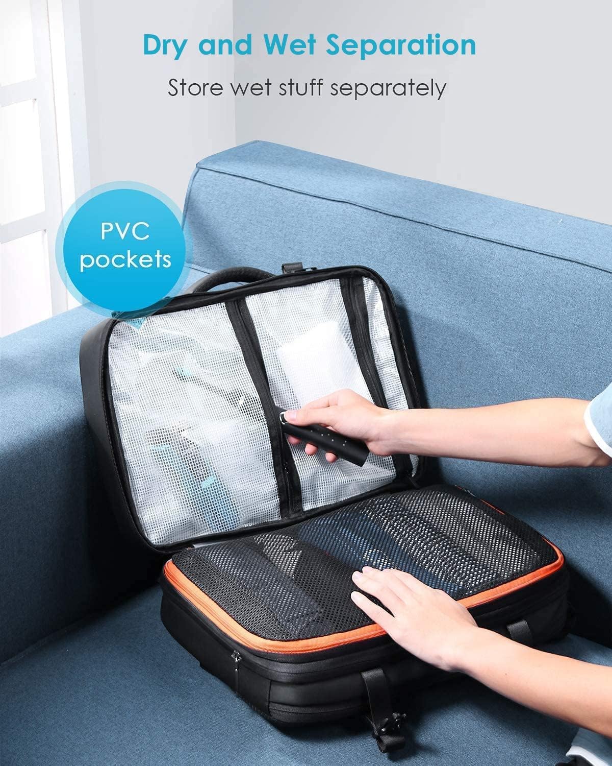 HOMIEE Travel Backpack 40L Expandable Carry on Flight Approved Cabin Bag Business Laptop Backpack Fits 15.6" Waterproof Weekender Backpack with USB Port & Wet Pocket for Men Women Black