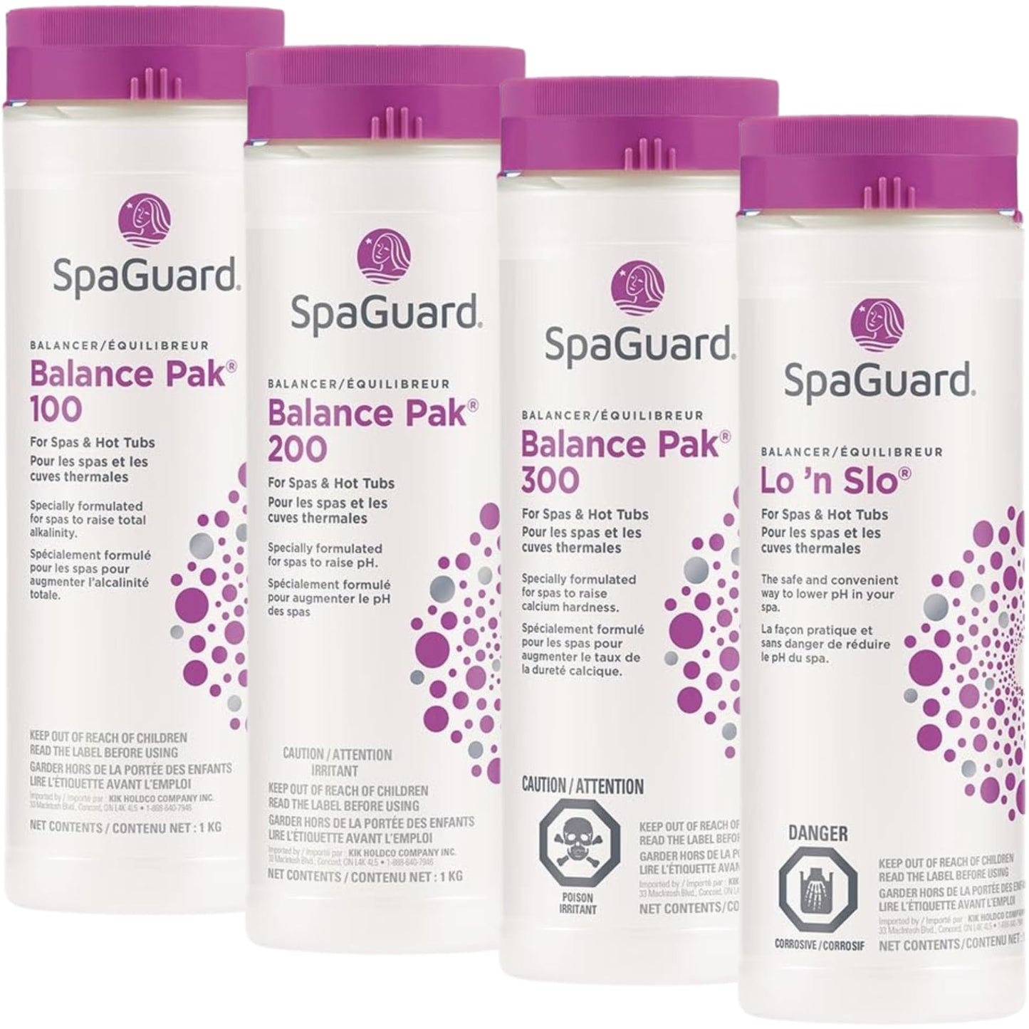4 Pack | (1) Balance Pak 100 1kg | (1) Balance Pak 200 1kg | (1) Balance Pak 300 750g | (1) Lo 'n Slo 1.25kg | Spa & Hot Tub | Can Use with Other Hot Tub Chemicals | with Free Balance Guide