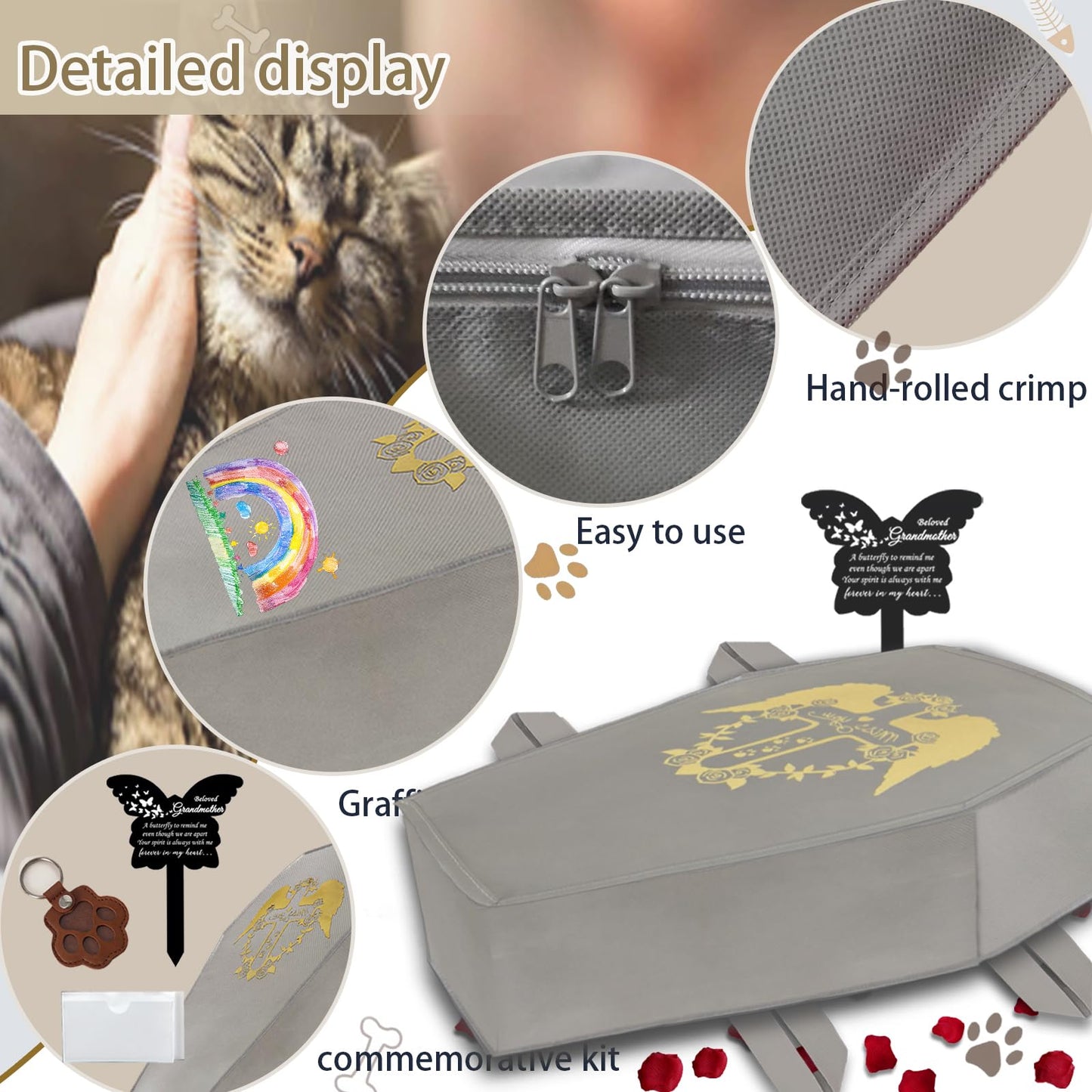 QQW Pet Casket Pet Burial Body Bag,Eco-Friendly Pet Burial and Cremation,Safe and Biodegradable,Burial with Decency and Dignity for Dogs Cats and Animals (Grey, M)