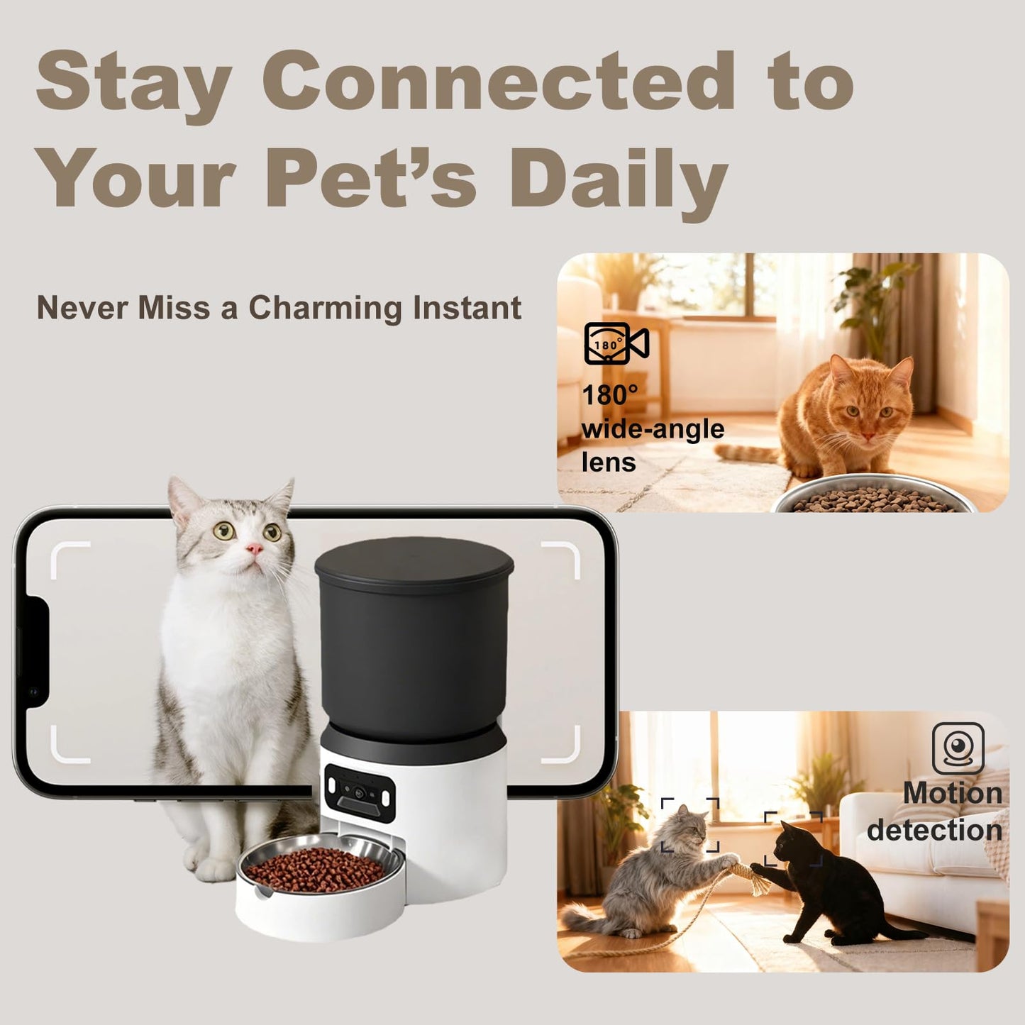 Automatic Cat Feeder with 2K Camera - Automatic Dog Feeder, Dual Band WiFi Smart Pet Dispenser & App Control, 4L Timed Portion Dispenser, Night Vision Two-Way Audio Detachable Stainless Bowl