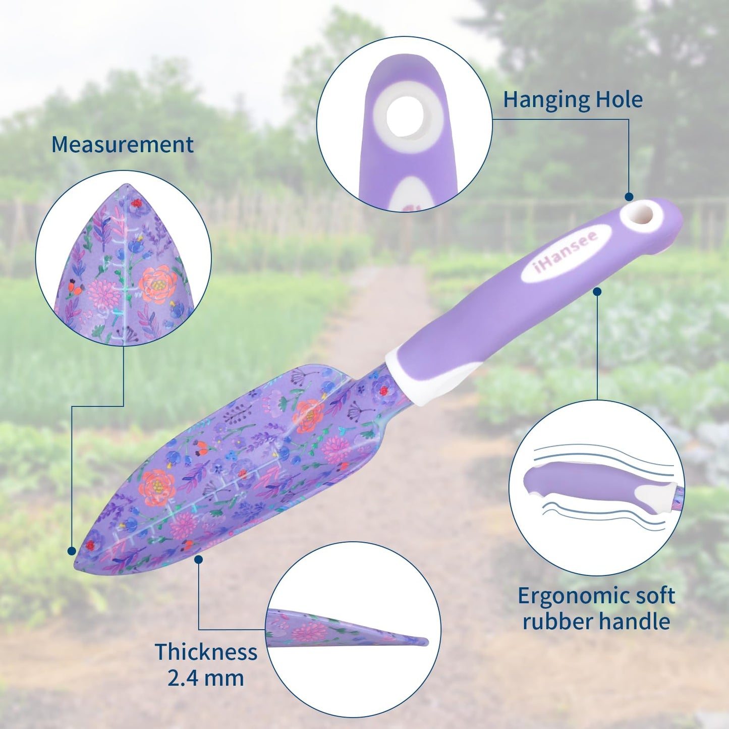 iHansee Purple Garden Tools 10-Piece, Heavy Duty Gardening Tools Set with Non-Slip Ergonomic Handle, Flower Print Garden Tool Bag, Gardening Gifts for Women, Plant Lover Gifts for Mom Grandma