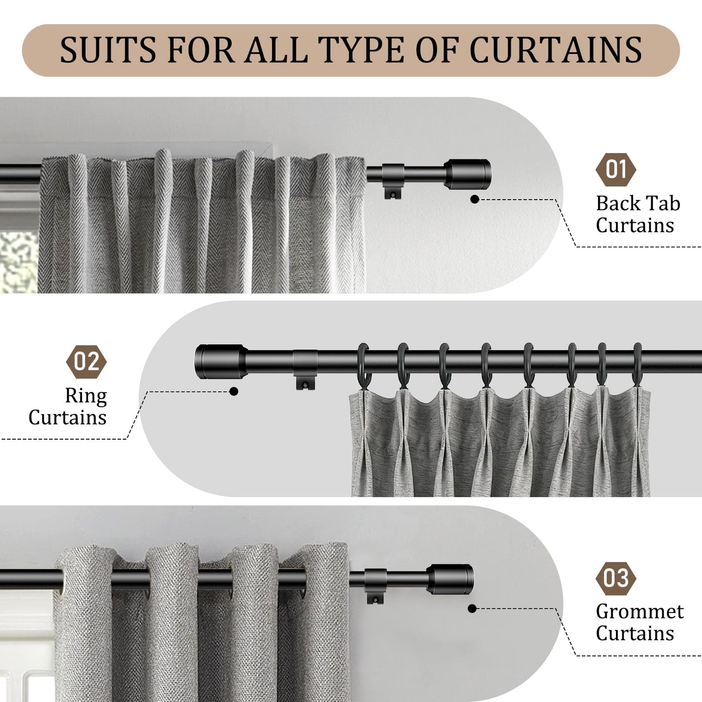 2 pack 1 Inch Diameter Curtain Rod for Windows 84-120 Inch Extra Long Matte Black Curtain Rods with Brackets Adjustable Pole Heavy Duty Curtains Rod for Patio Kitchen Bedroom Living Room Outdoor