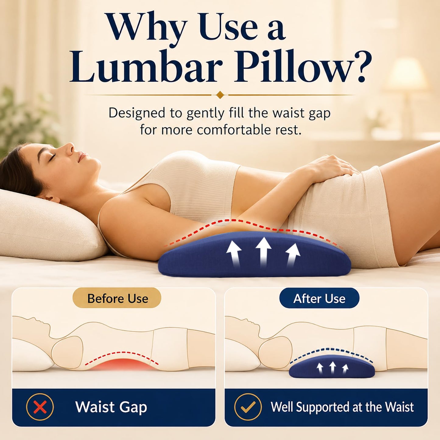 Lumbar Support Pillow for Bed – Memory Foam Lower Back Pain Relief Pillow for Sleeping, Ergonomic Lumbar Pillow for Side & Back Sleepers, Sciatica & Hip Pain Relief, Washable Cooling Cover Chair Pads