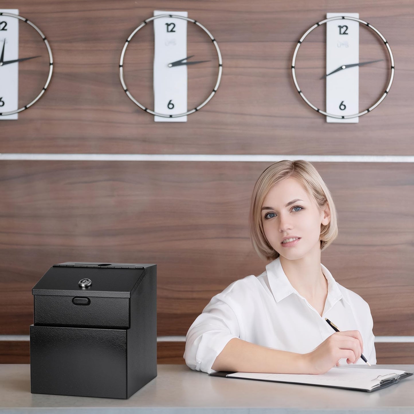 Suggestion Box with Slot and Lock Donation Box with 4 Keys Metal Ballot Box Wall Mount Black