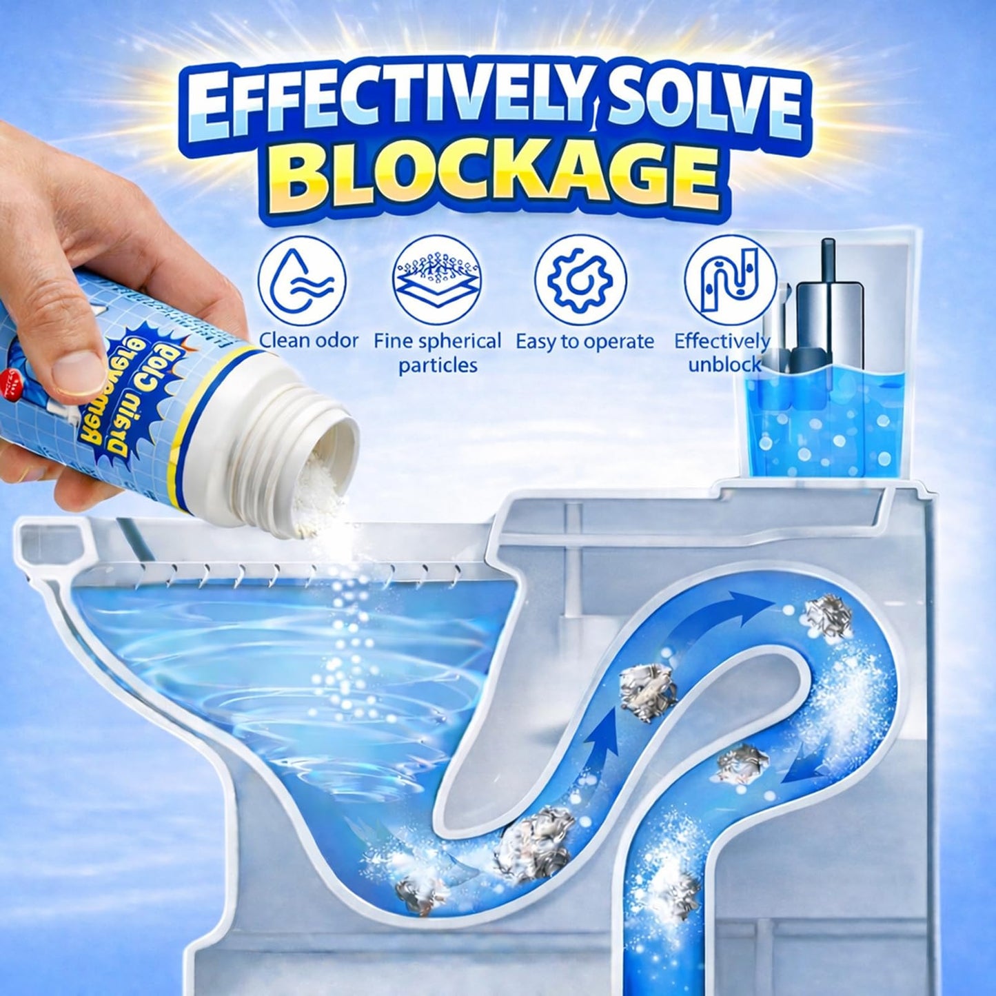 Sink and Drain Cleaner Powder Kit: Fast-Acting Clogged Pipe Opener for Kitchen Bathroom Pipes and Floor Drains - Drain Clog Remover for Routine Home Plumbing Maintenance (440 g)