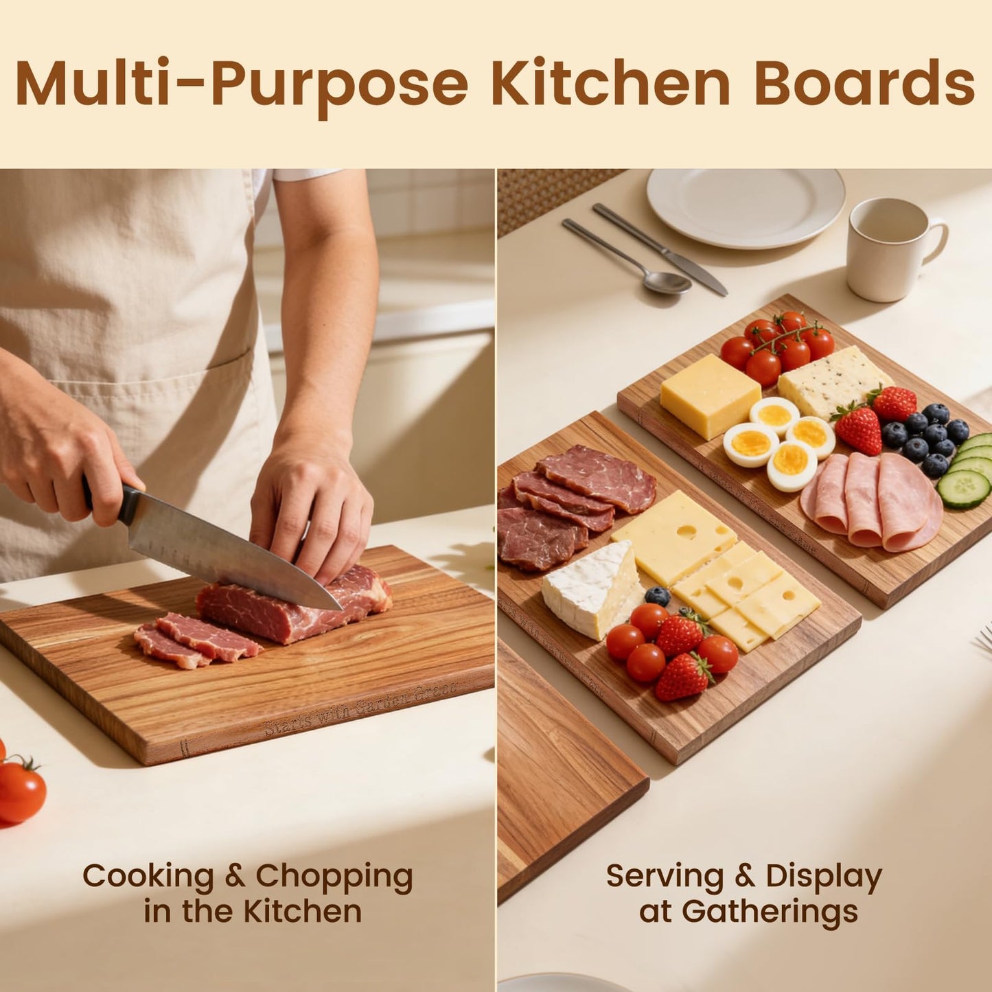 Book Cutting Board Set of 3 with Stand - Bierofaro Acacia Wood Chopping Boards for Kitchen, Decorative Book-Shaped Wooden Board for Cheese, Bread, Meat & Serving - Housewarming Gift