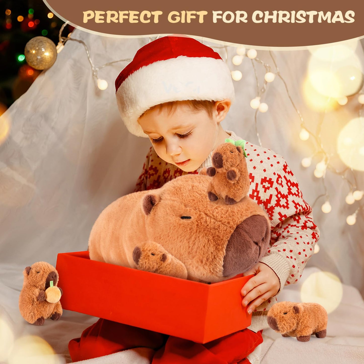 SuzziPals 5-in-1 Capybara Plush Toys with Baby Plushies, 5pcs Set Stuffed Animal Surprise Inside, Soft & Squishy Pillow Plushies Decor, Cuddly Capybara Gifts for Kids & Adults