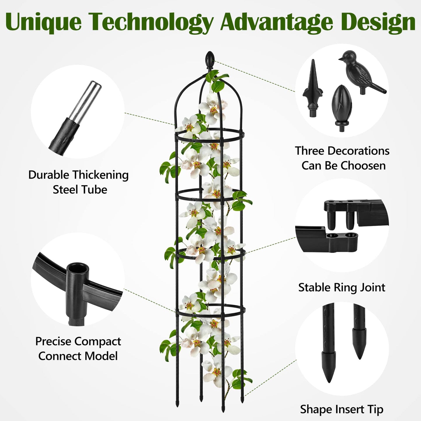 2 Pcs Garden Obelisk Trellis for Climbing Plants Outdoor 6 Ft Rose Bush Round Trellis for Pots Rustproof Metal Plant Flower Trellises for Clematis Vine Jasmine Support Outdoor Indoor