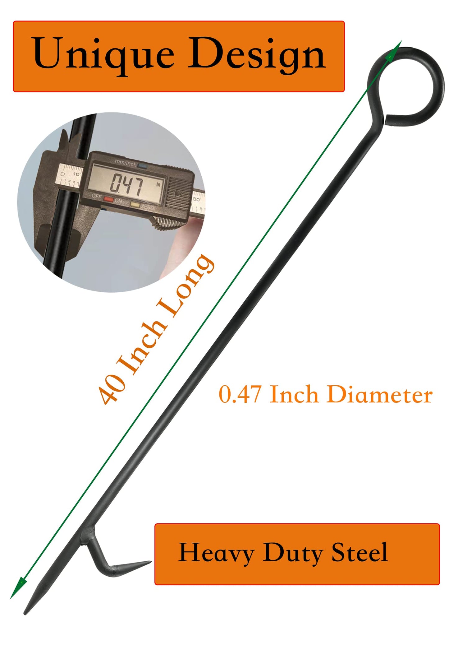 Heavy Duty Wrought Iron Steel Fire Poker - Rust Resistant Black Finish - 40 in - Indoor & Outdoor Fireplace & Fire Pit Tool