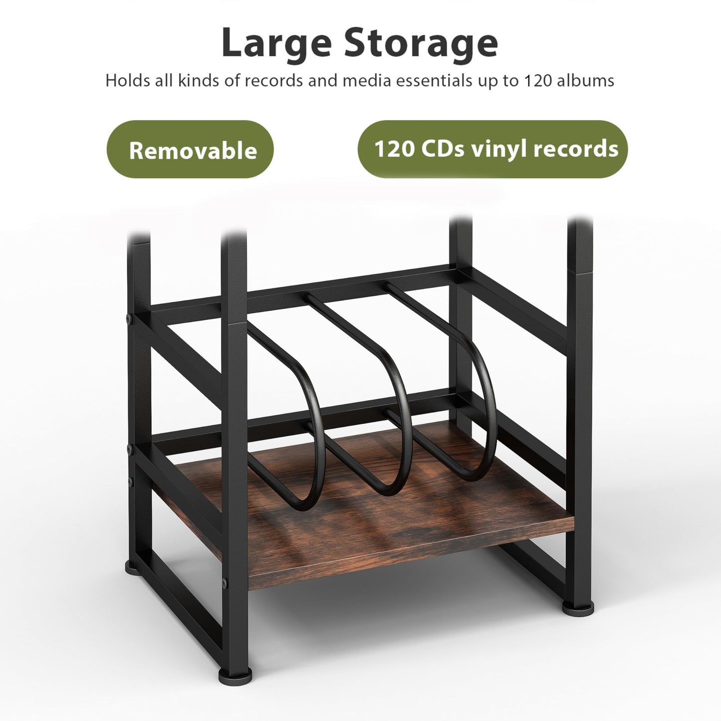 ZEXVIDA 3-Tier Vinyl Record Player Stand, End Table for Album Storage, 28" H Record Player Stand with Storage Up to 120 Albums, Side Table for Living Room Bedroom