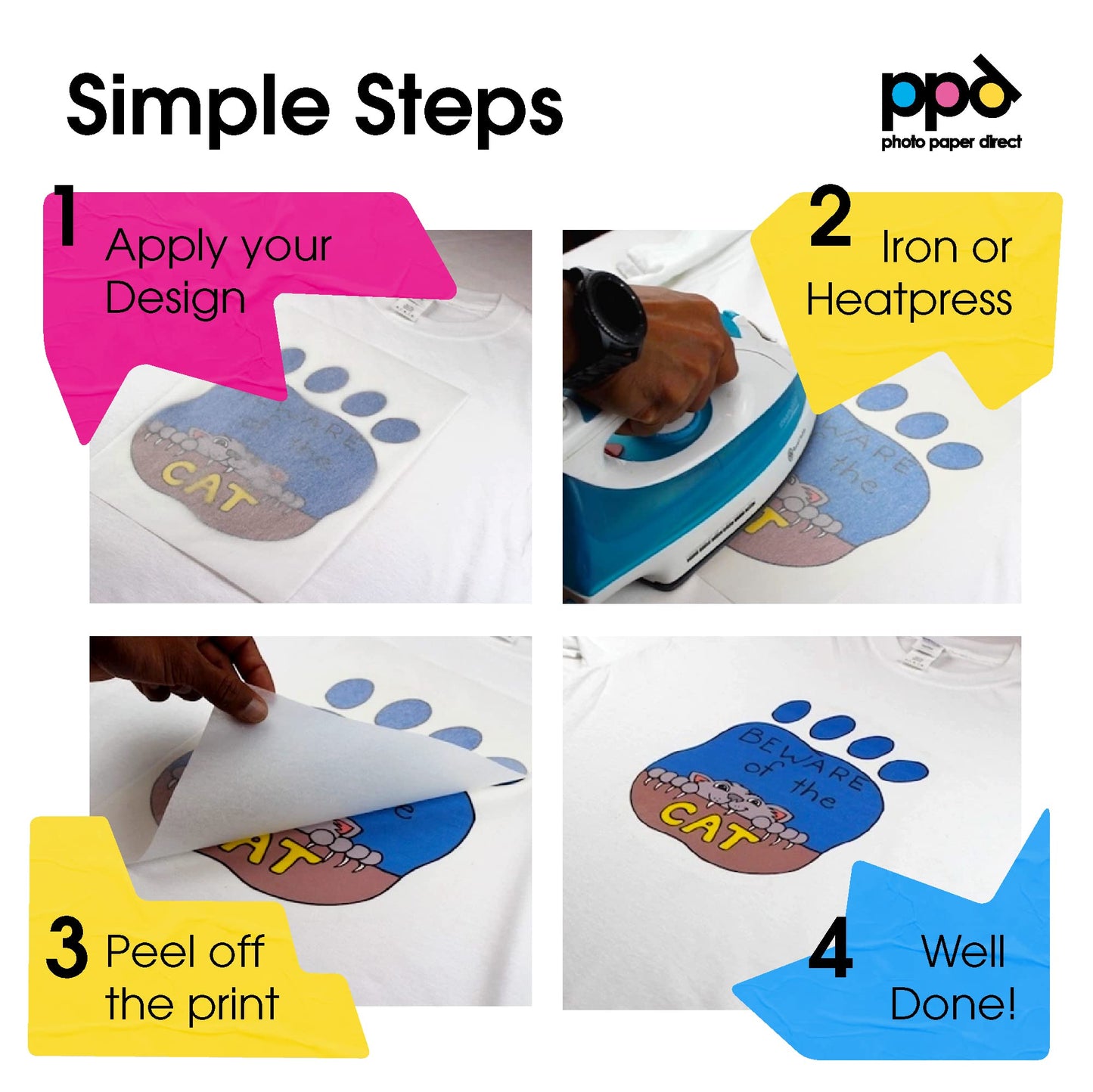PPD Iron on Transfer Paper for Inkjet Printer for Light Fabric, 8.5 x 11 Printable Paper for Clothing, T Shirts and Cotton Textiles, Print and Cut Heat Transfer, DIY at Home, Washable (100 Sheets)