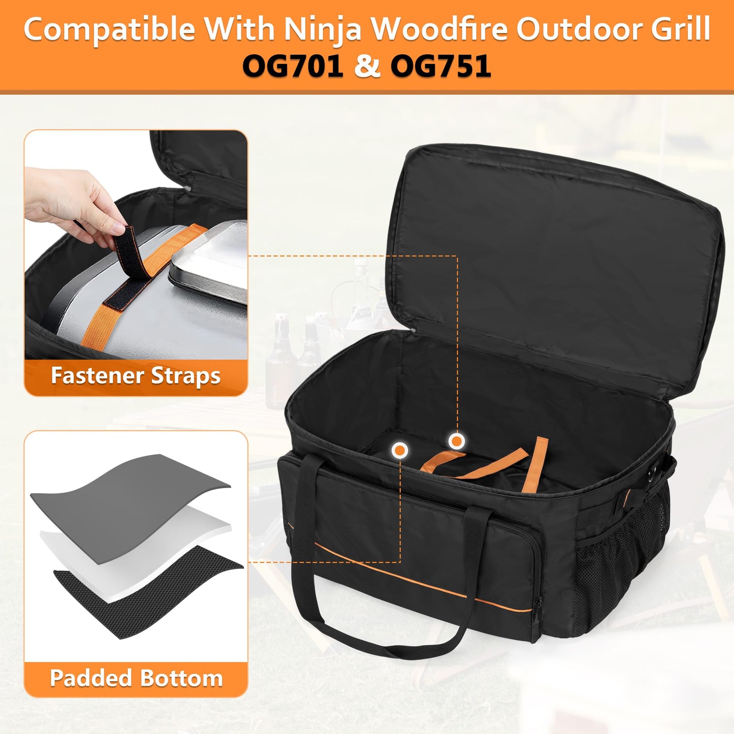 HODRANT Grill Carry Bag Compatible with Ninja Woodfire Grill OG701 OG751, Outdoor Grill Cover for OG700 Series Smoker Grill, Water-resistant BBQ Storage Case for Grilling Tools & Accessories, Bag Only