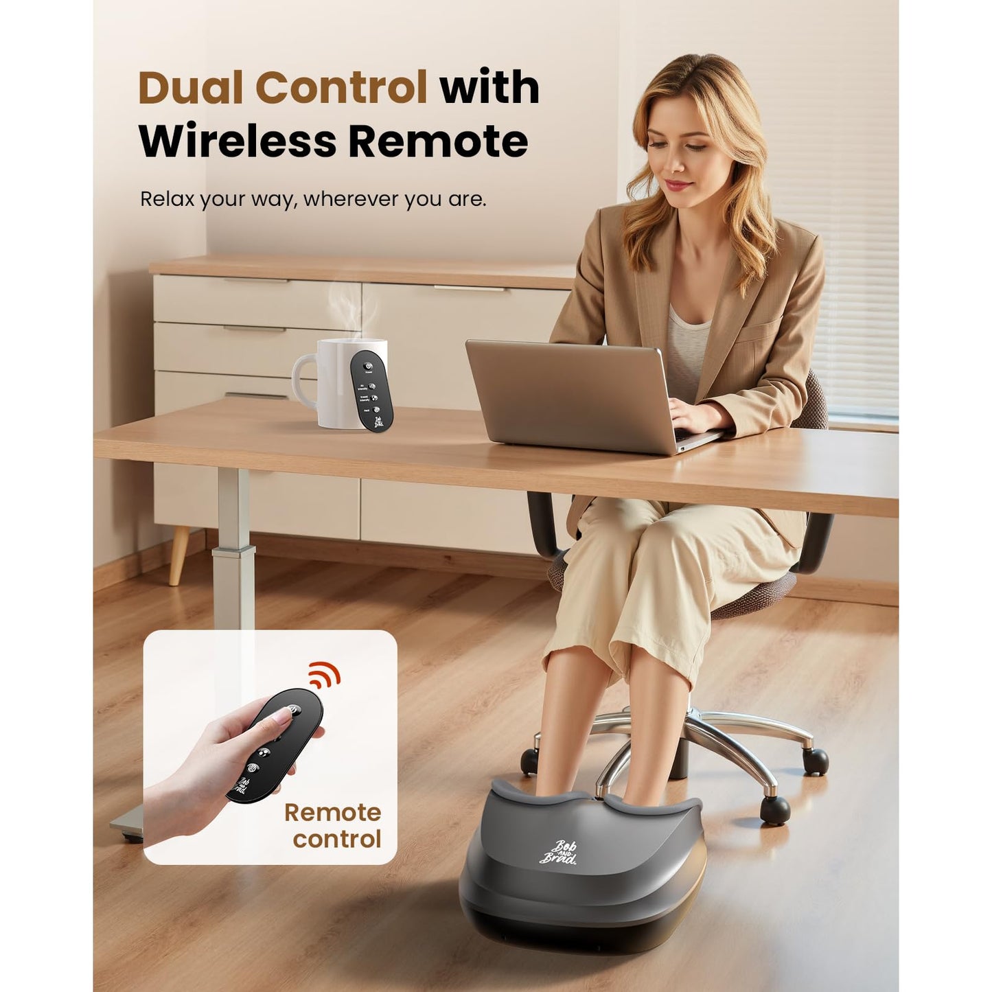 BOB AND BRAD Foot Massager with Heat and Remote, Electric Feet Massager Machine for Men Size 12