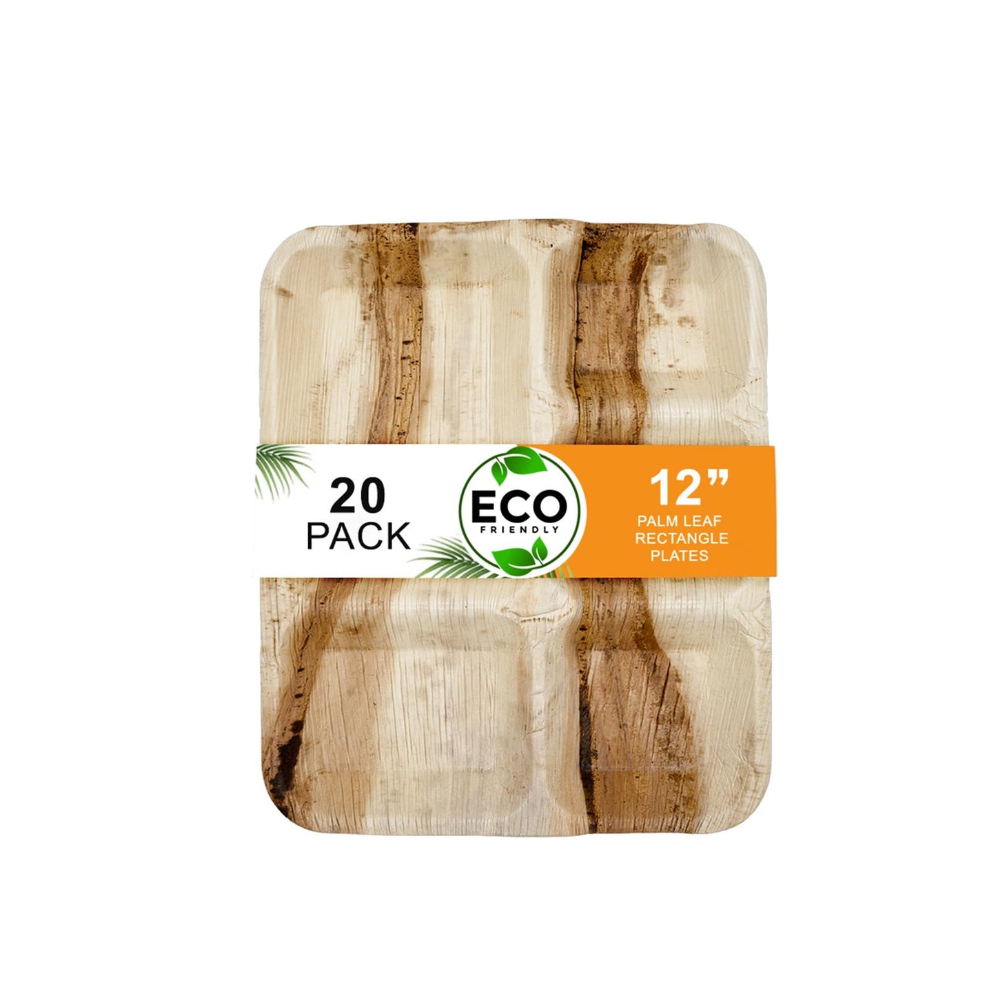 Naturelia 100% Compostable 12-Inch Palm Leaf Disposable 5 Partition Rectangle Plates- Premium Eco-Friendly, Biodegradable, Microwave-Safe Palm Leaf Dinnerware for Parties and Events