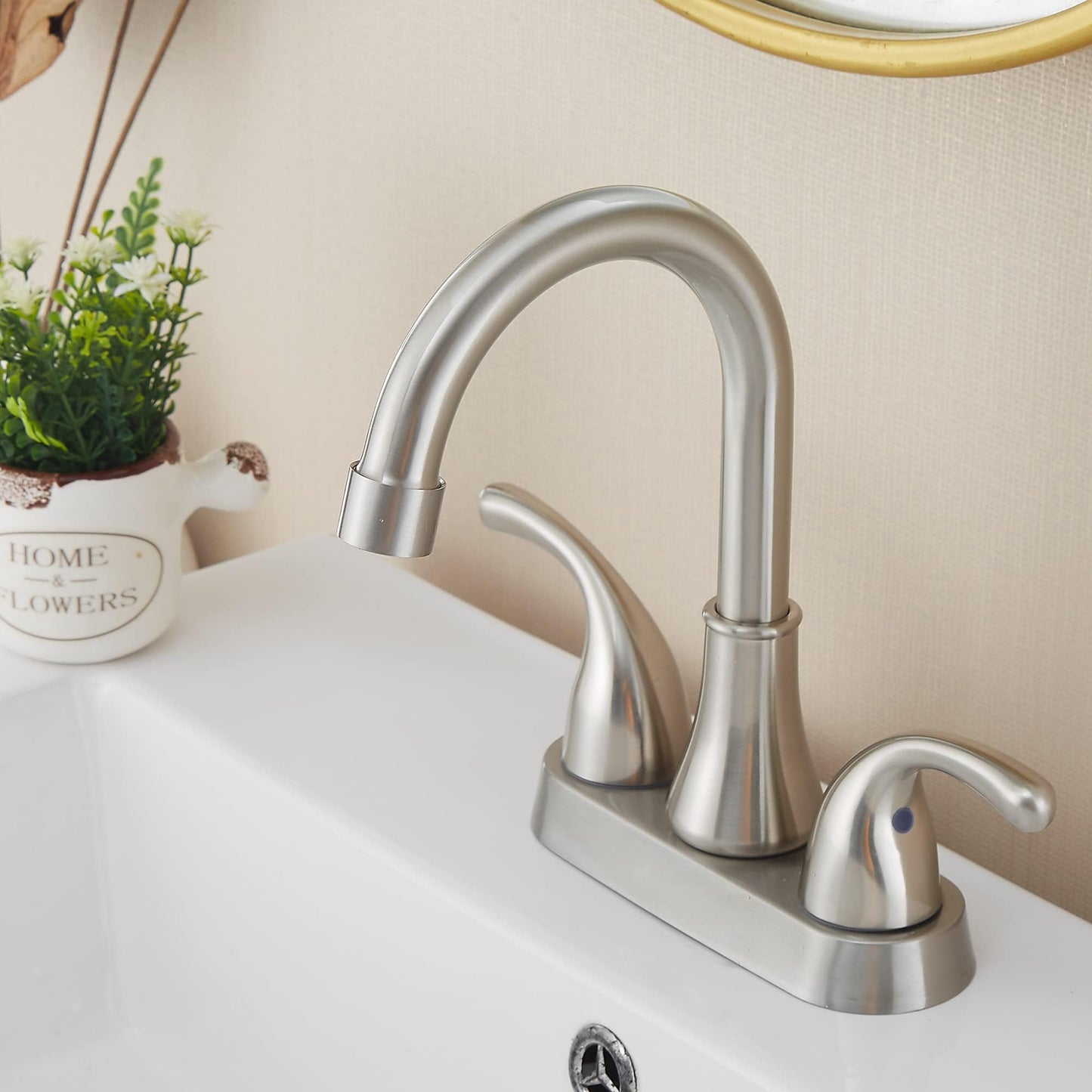 Fransiton 2 Handle 3 Holes Bathroom Sink Faucet with Pop Up Drain 360 Degree High Arc Swivel Spout Lavatory Faucet (Brushed Nickel)