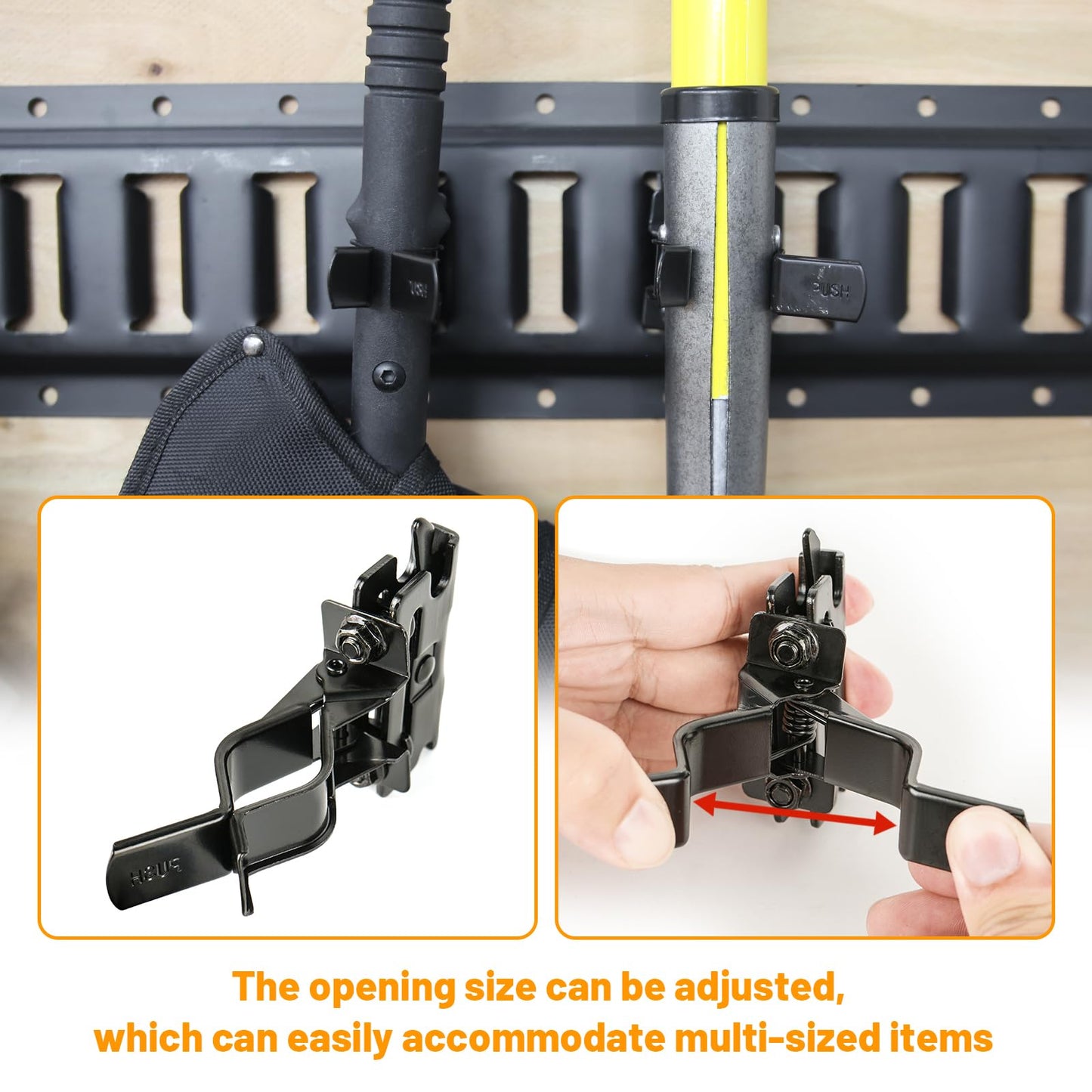E-Track Tool Holders, E Track Accessories Large Opening for Enclosed Trailer to Keep Shovels, Rakes, Broom E Track Tool Holder Hanger for Trailer Accessories（4 PCS）