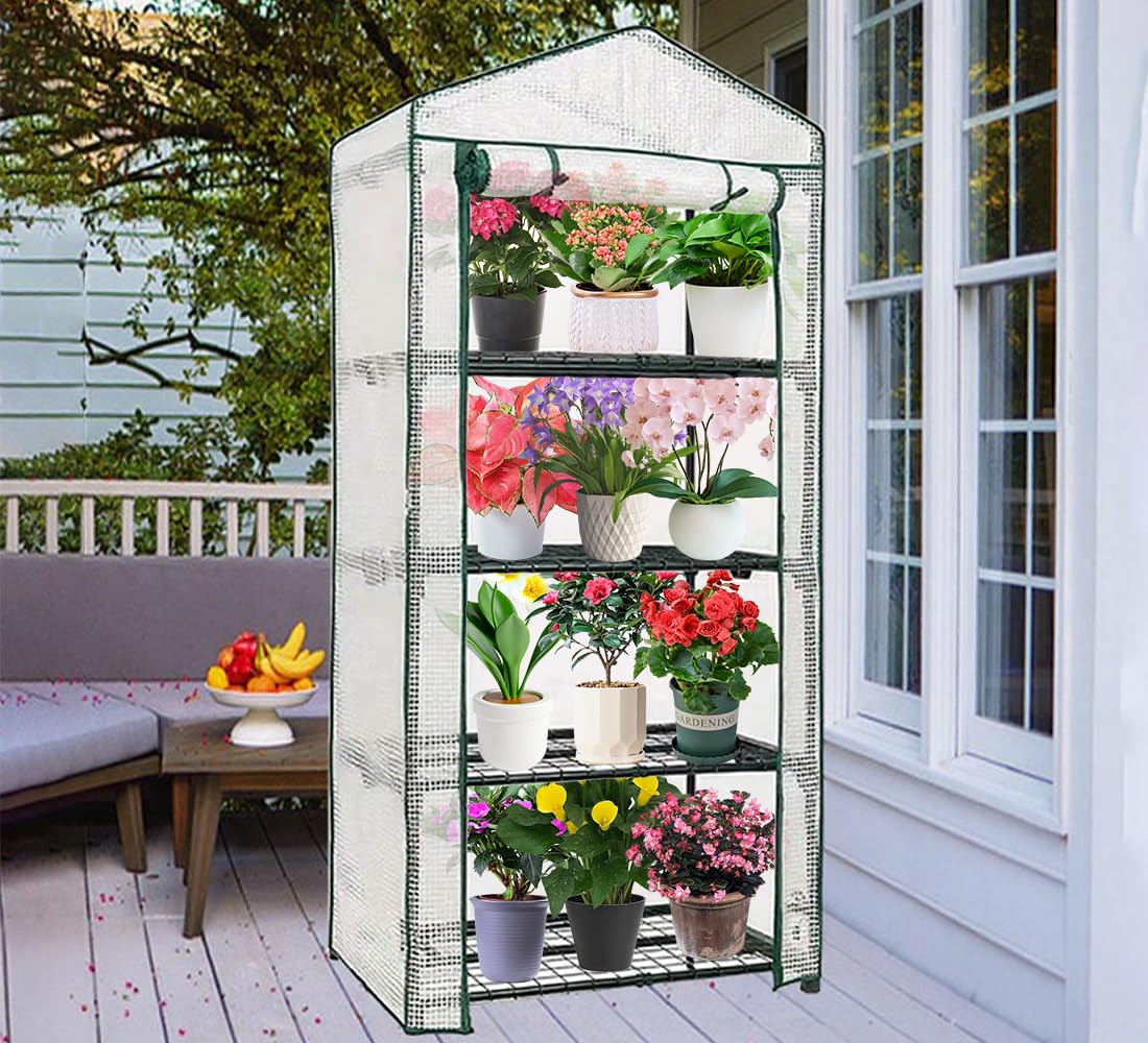 4-Tier Mini Greenhouse, Green House for Flower Indoor Outdoor, Portable Plant Outdoor Cage with Heavy Duty PE Clear Cover & Steel Frame,Greenhouse for Seed Starting, Mushroom,Vegetables
