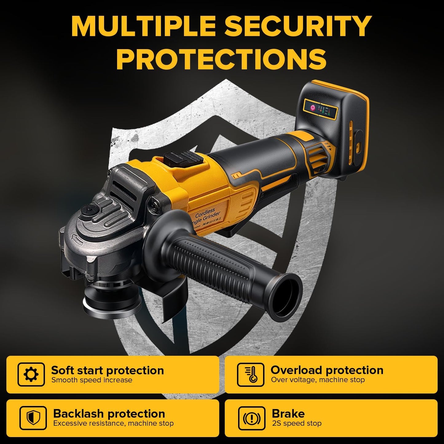 Cordless Angle Grinder Compatible with Dewalt 20V Max Battery, 10000RPM Brushless Motor, Electric Grinder Power Tools, 4-1/2" Blades for Cutting Griding Polishing (Battery Not Included)
